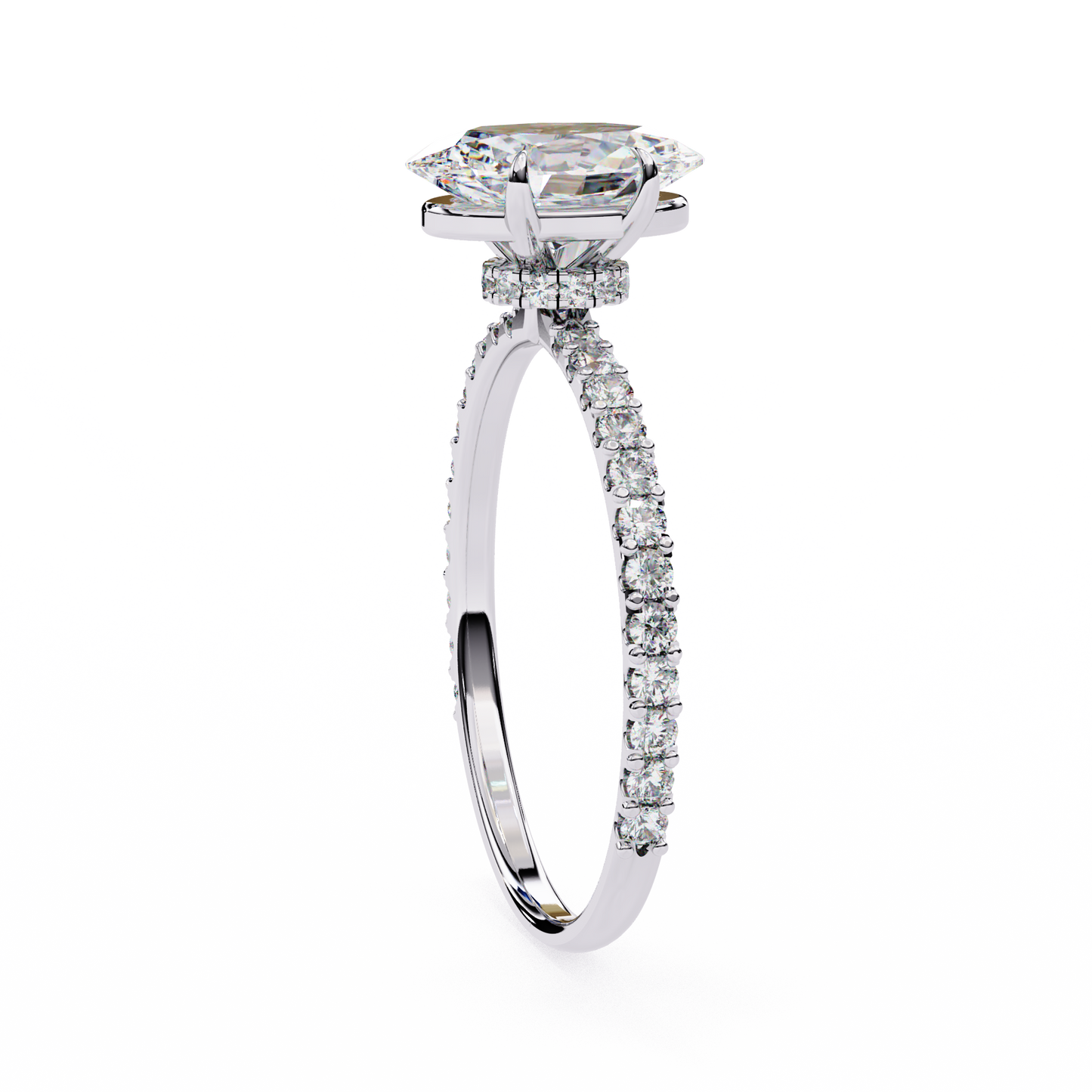 Women's Oval Solitaire Diamond Ring With pave & under halo