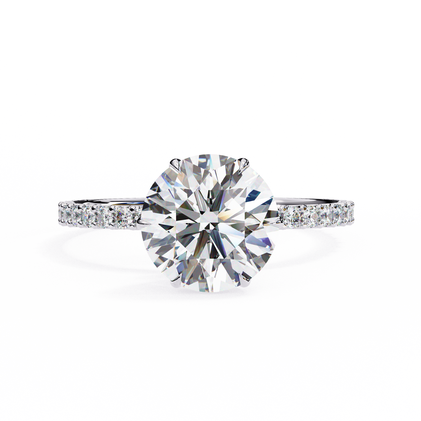 6 Prong Round Solitaire Diamond Ring With pave & under halo