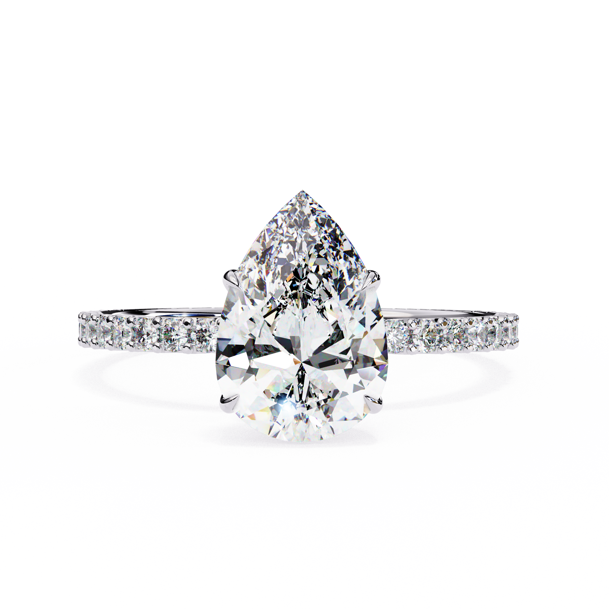 Women's Pear Solitaire Diamond Ring With pave & under halo