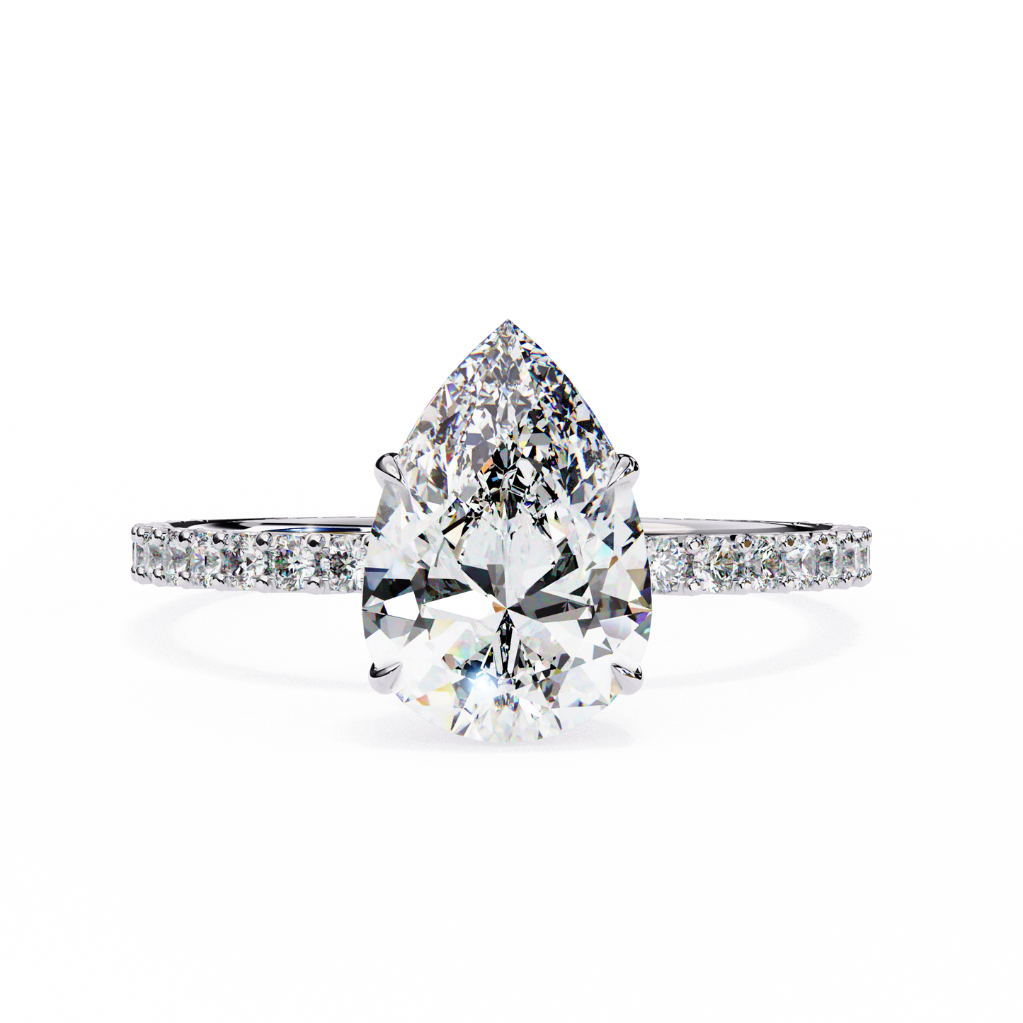 Women's Pear Solitaire Diamond Ring With pave & under halo