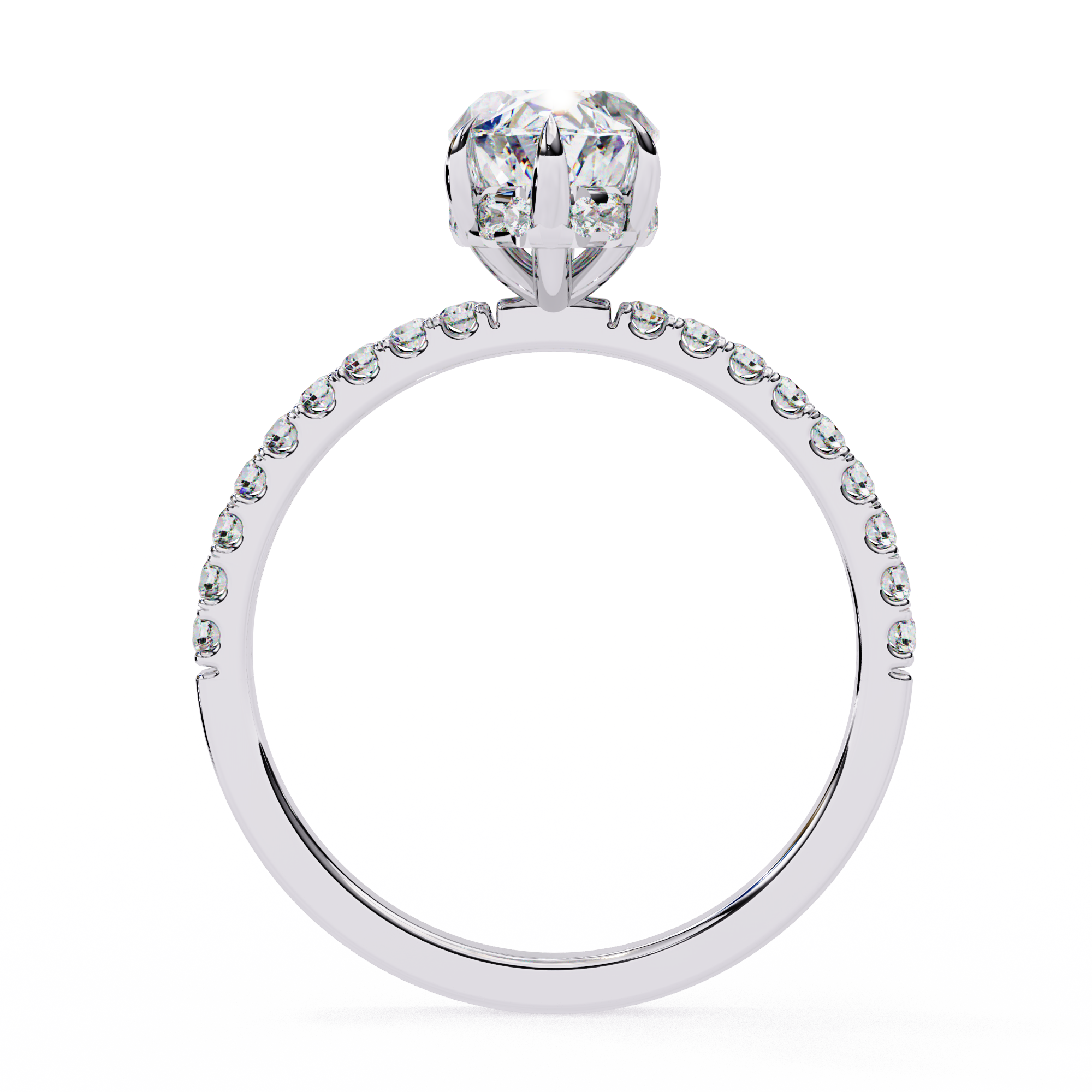 Marquise Diamond Ring with Hidden Halo & Pave Shank