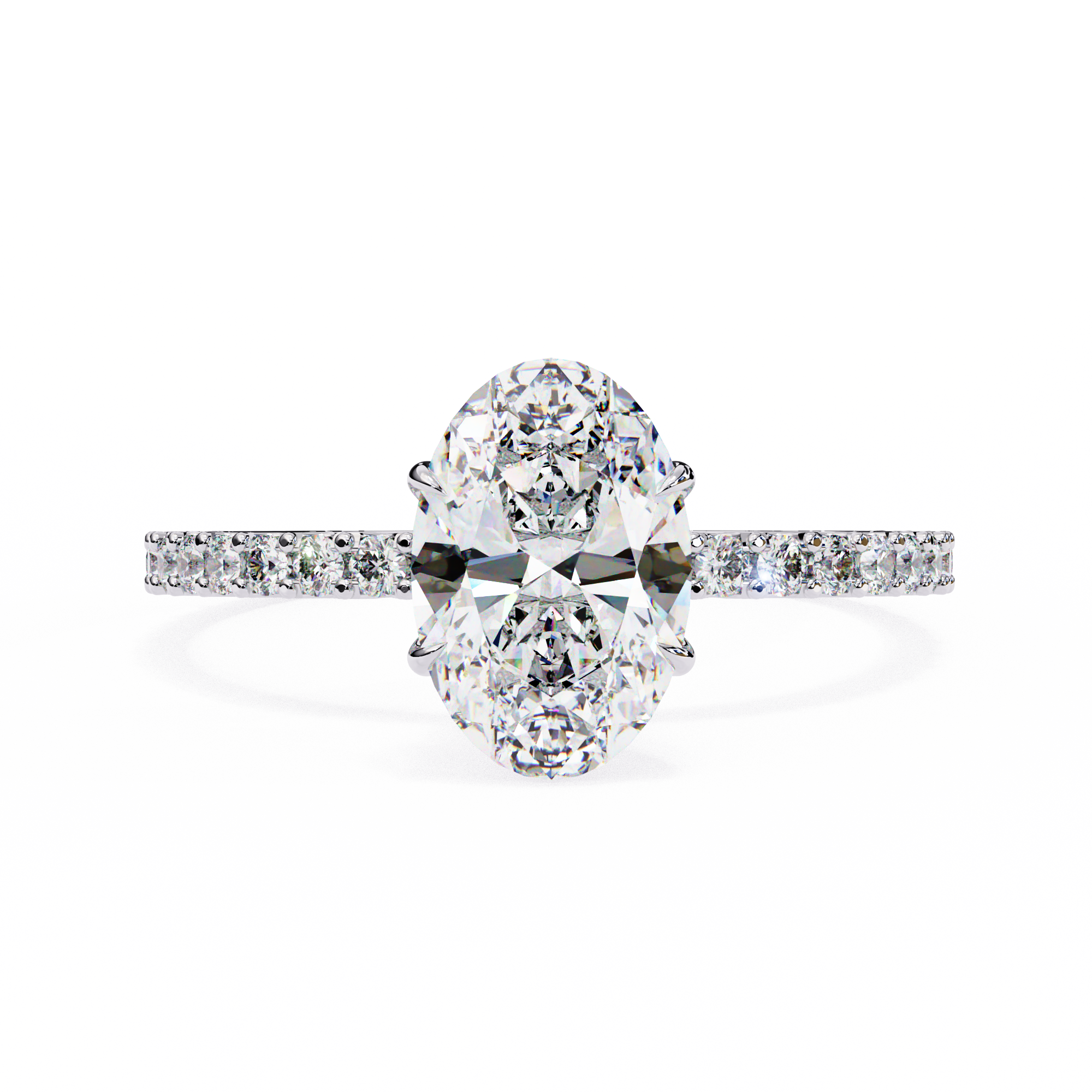 Women's Oval Solitaire Diamond Ring With pave & under halo