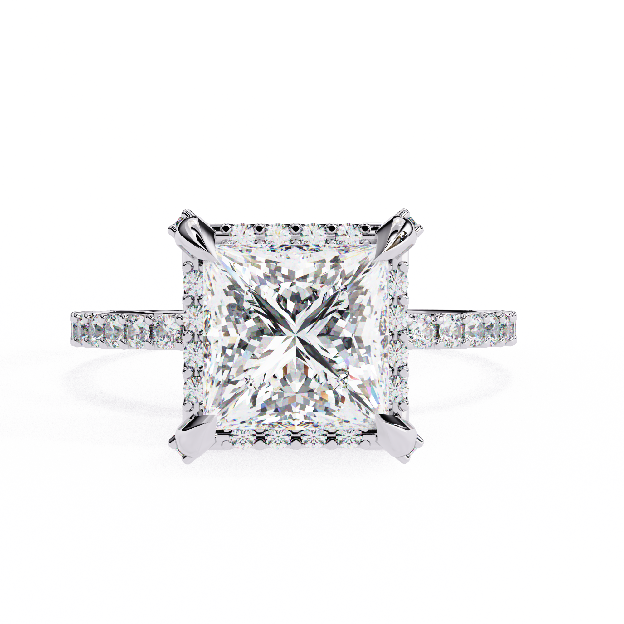 Princess Cut Lab Grown Diamond Halo Engagement Ring/half Eternity Hidden Halo