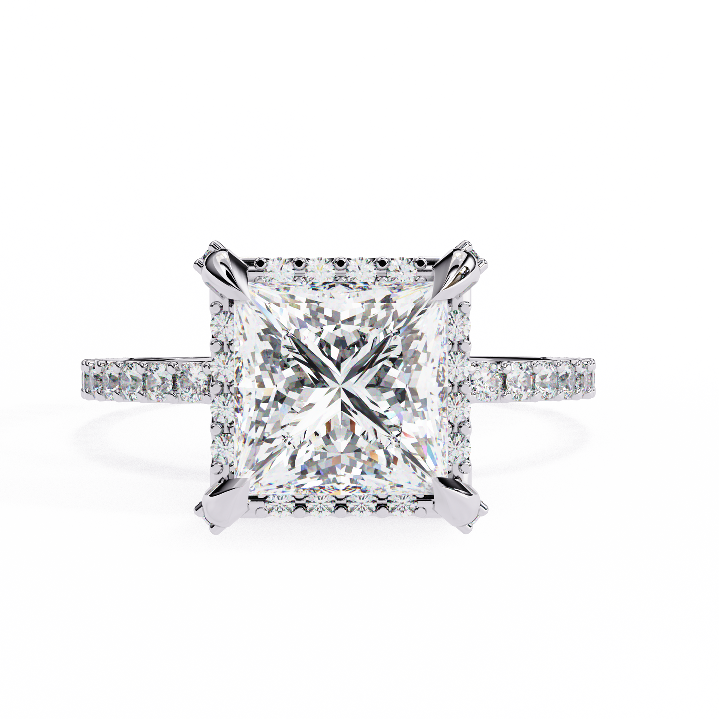 Princess Cut Lab Grown Diamond Halo Engagement Ring/half Eternity Hidden Halo