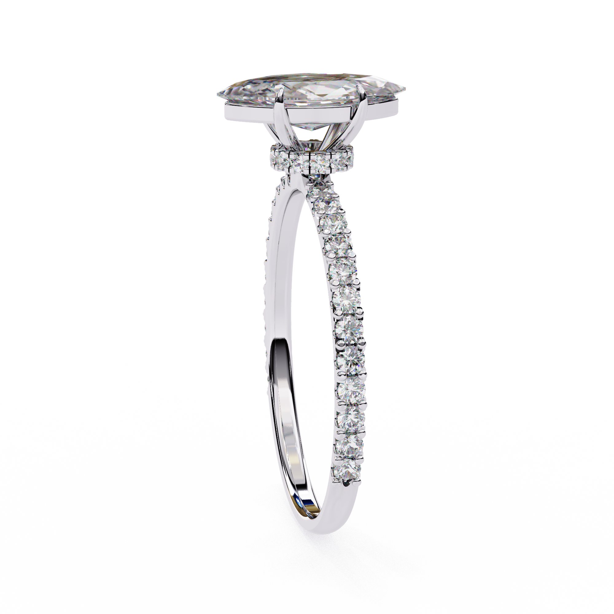 Women's Marquise Solitaire Diamond Ring With pave & under halo