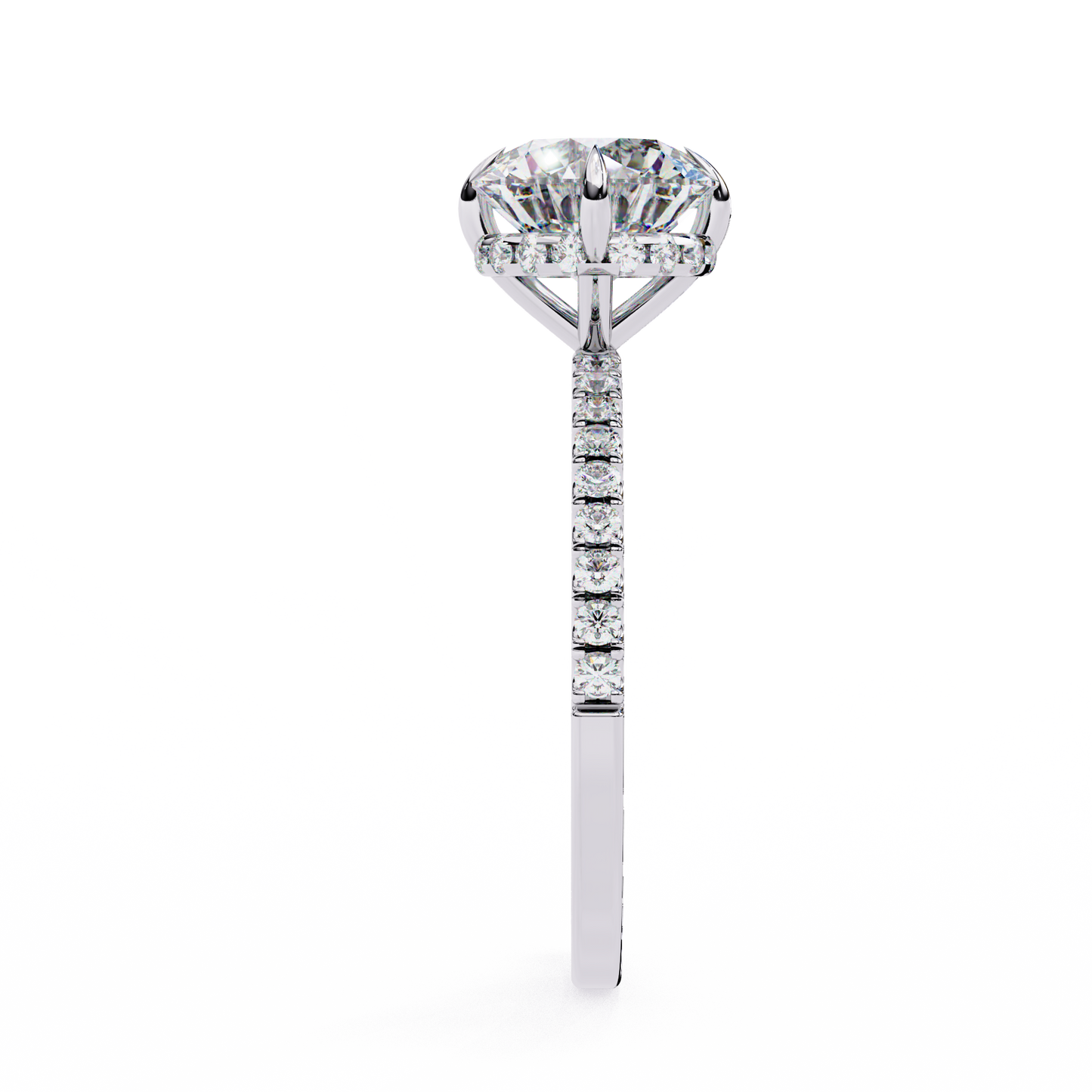 Women's Round Solitaire Diamond Ring With pave & under halo