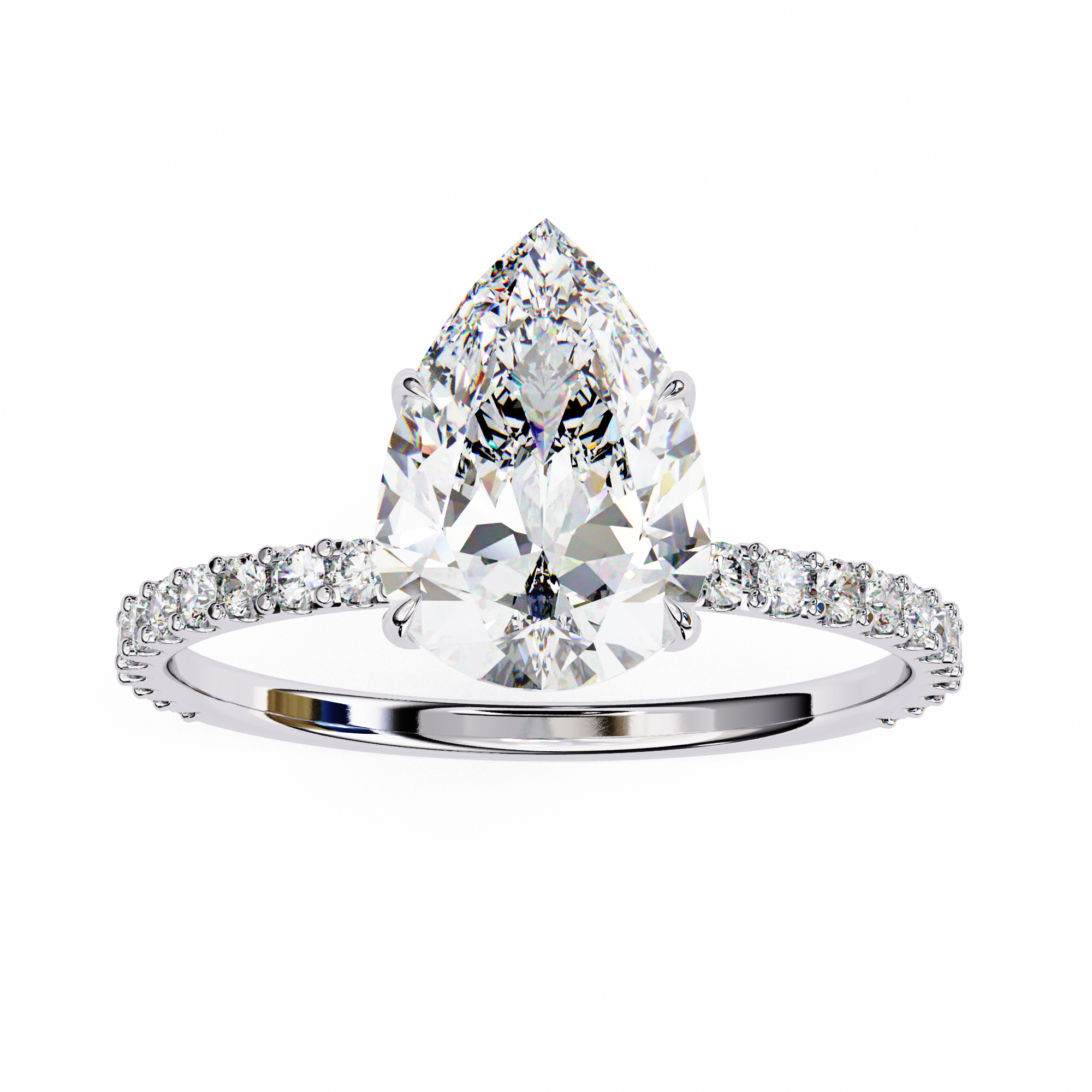 Women's Pear Solitaire Diamond Ring With pave & under halo