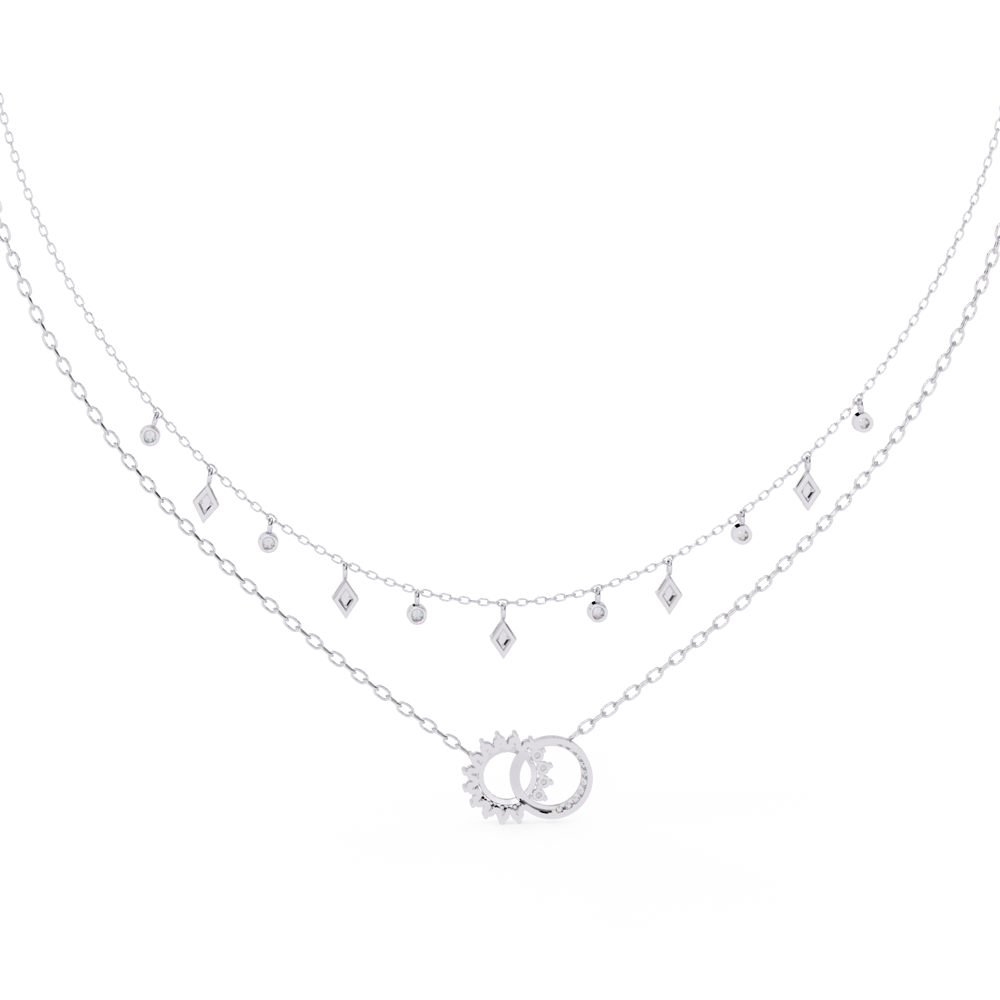 14K/18K Gold Double Layer Necklace With Lab-grown Diamonds – Sun and Moon