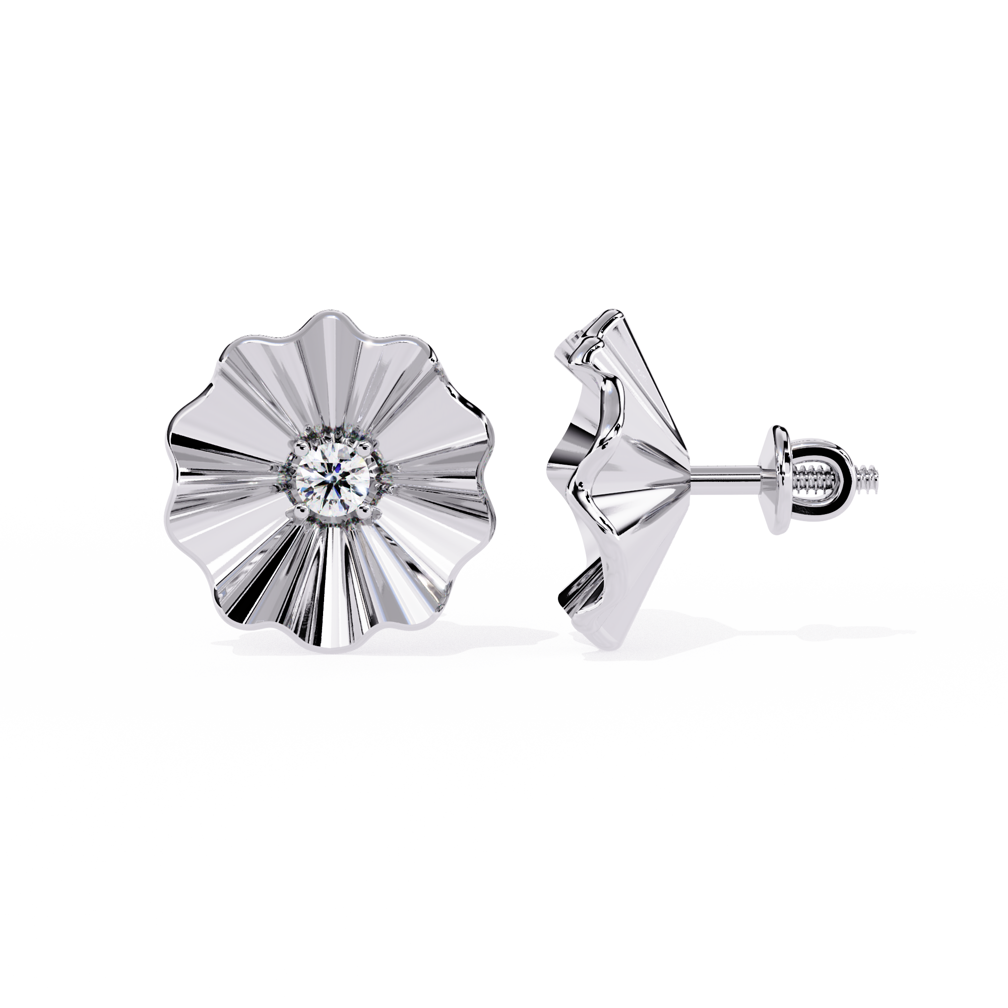 Tiny Gold Studs Earrings - Floral Elegance | Lab-grown Diamond