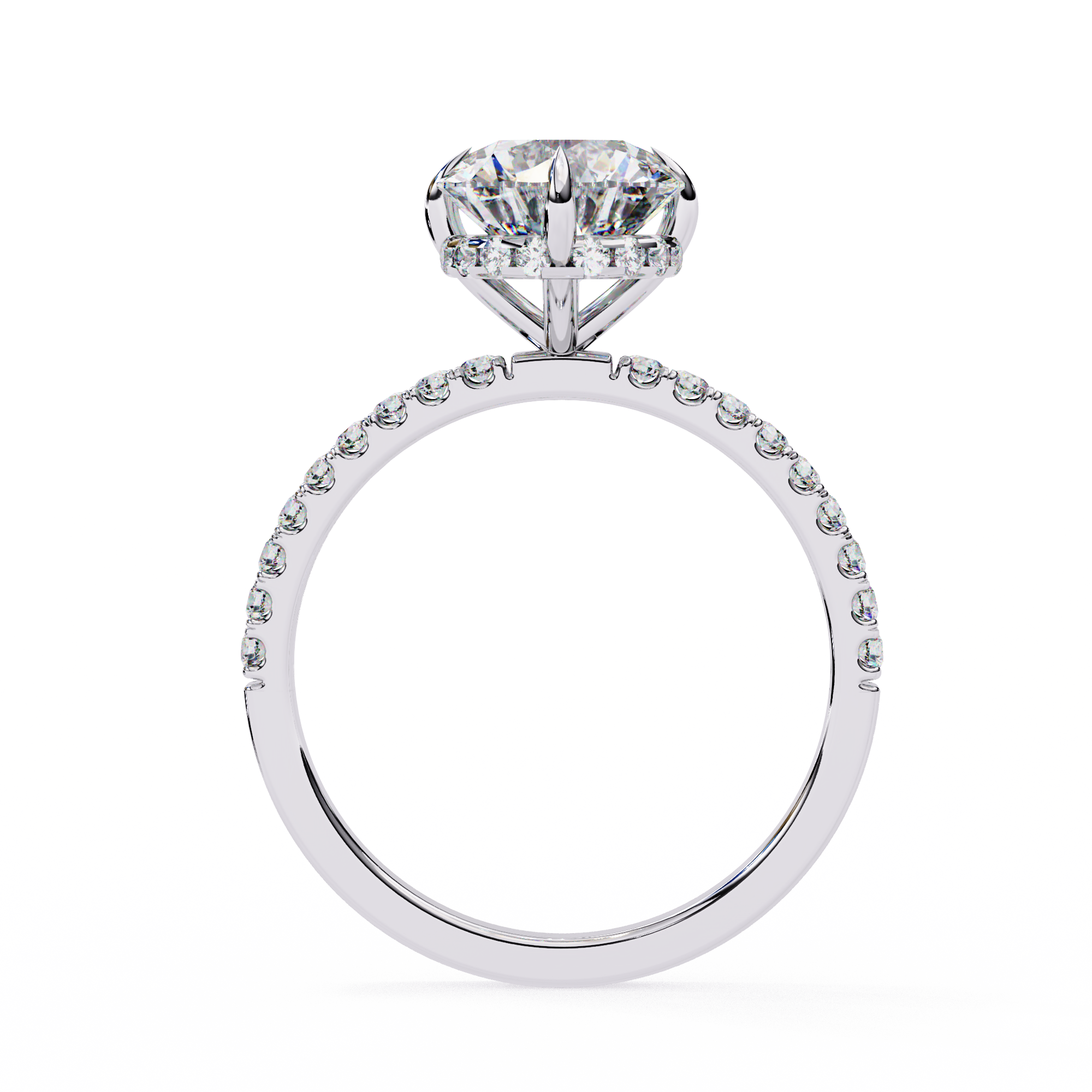 Women's Round Solitaire Diamond Ring With pave & under halo