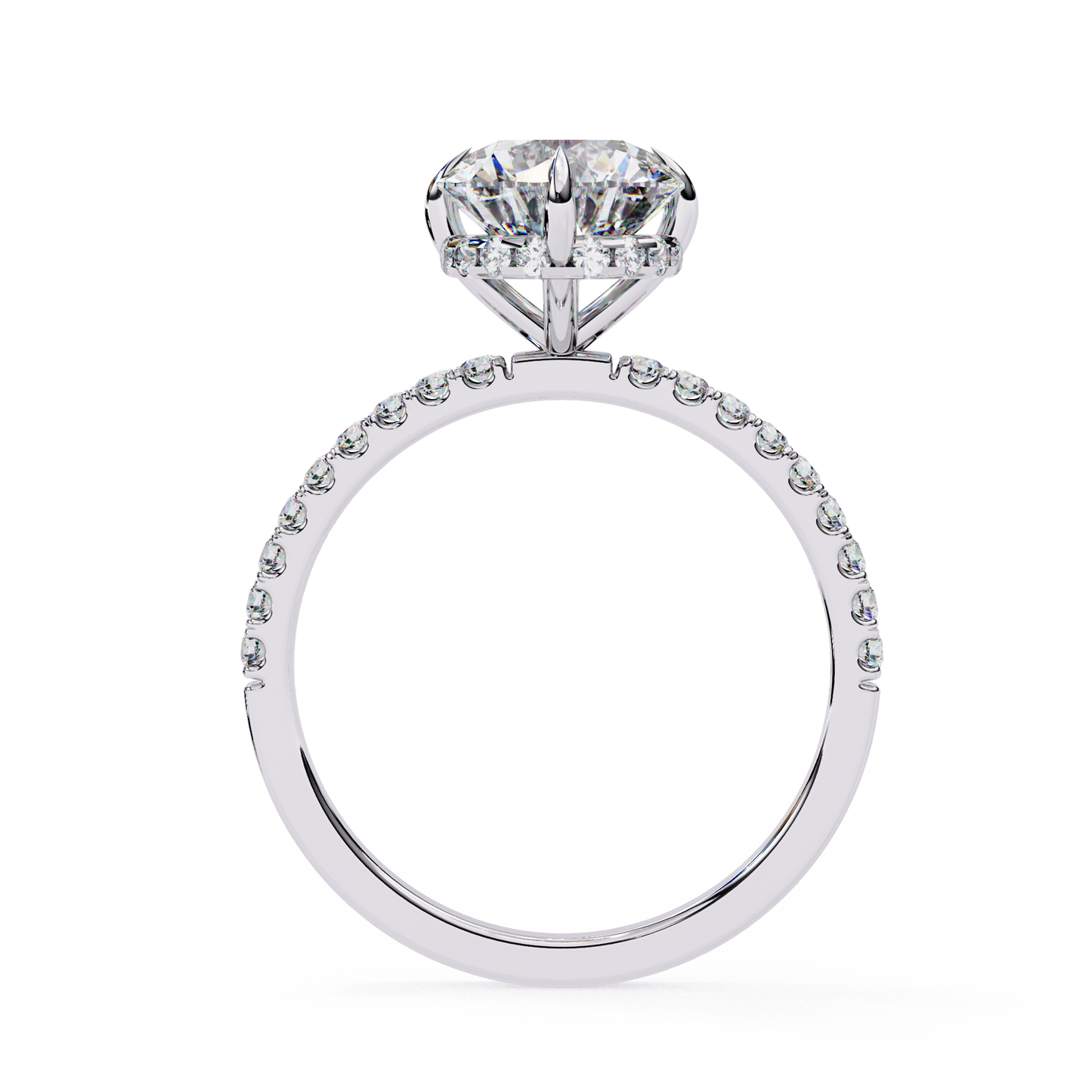 Women's Round Solitaire Diamond Ring With pave & under halo