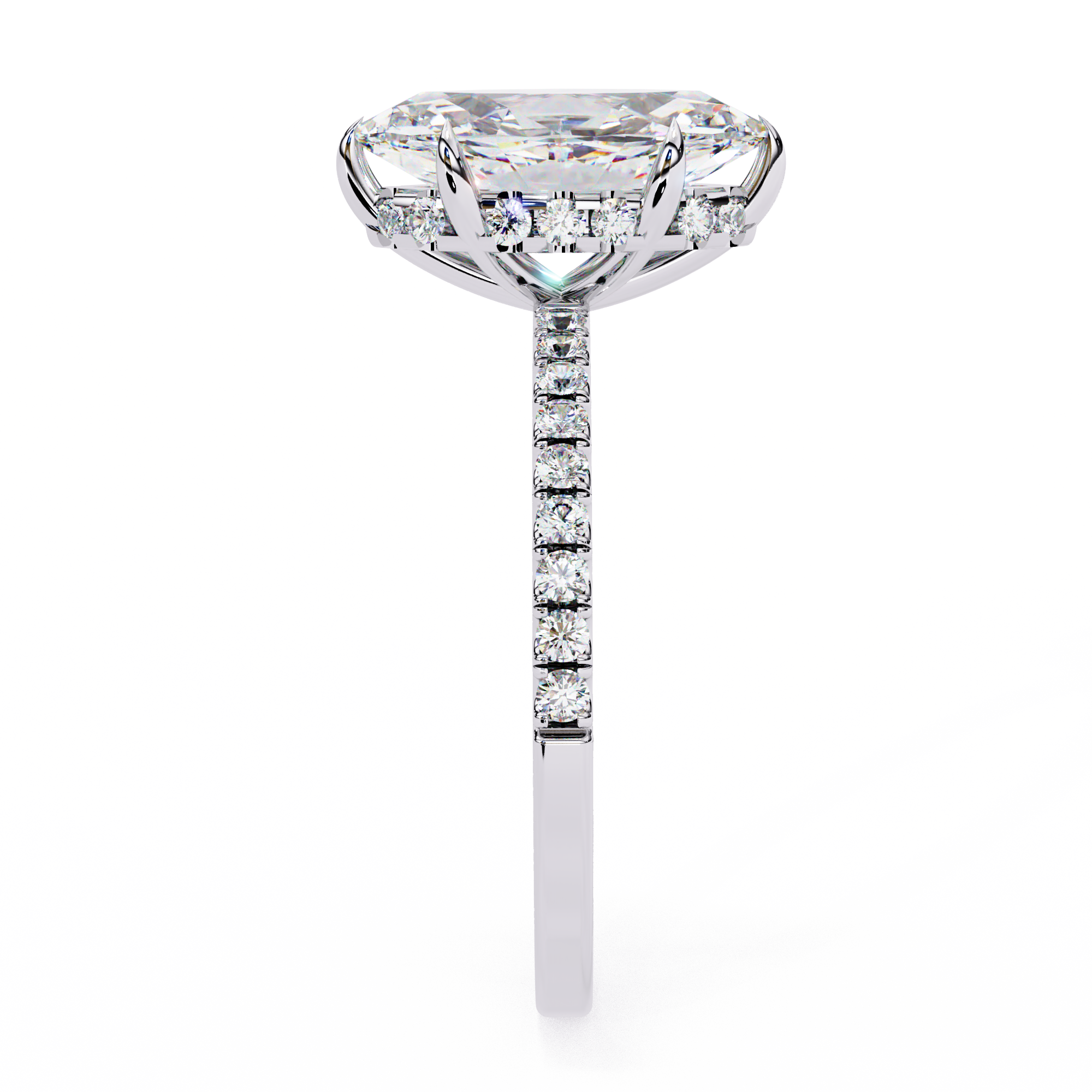 Marquise Diamond Ring with Hidden Halo & Pave Shank