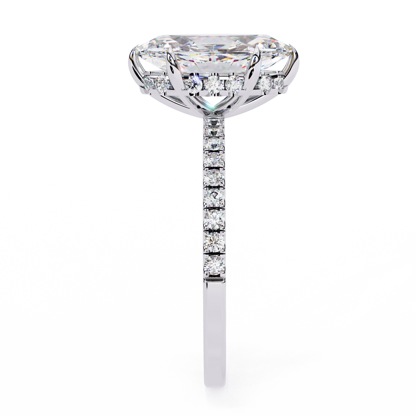Marquise Diamond Ring with Hidden Halo & Pave Shank