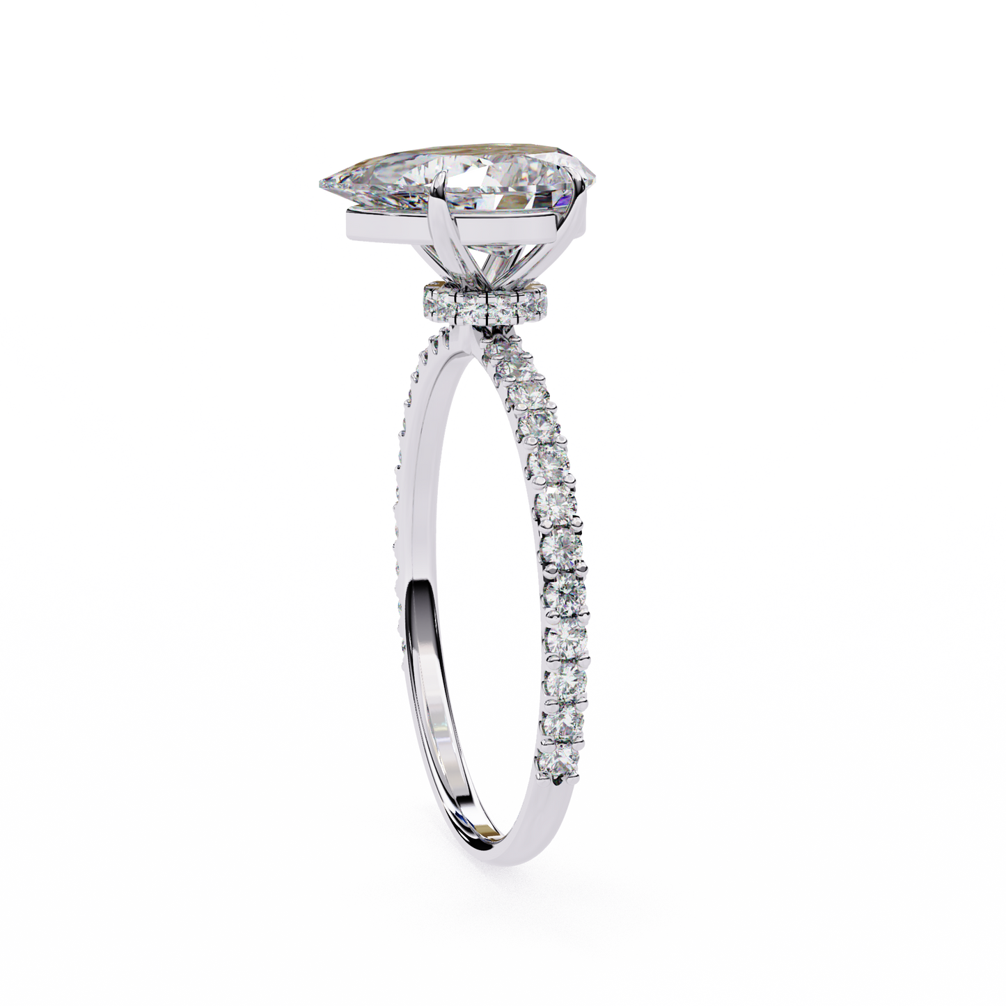 Women's Pear Solitaire Diamond Ring With pave & under halo