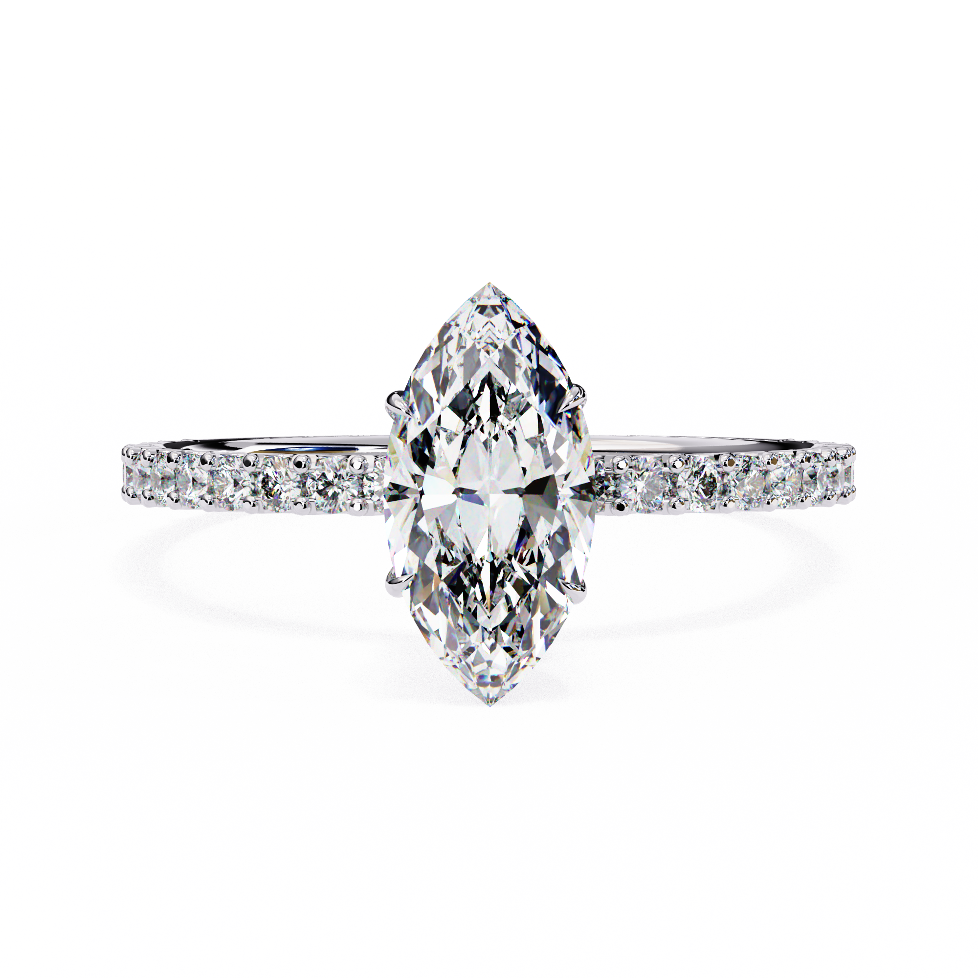 Women's Marquise Solitaire Diamond Ring With pave & under halo
