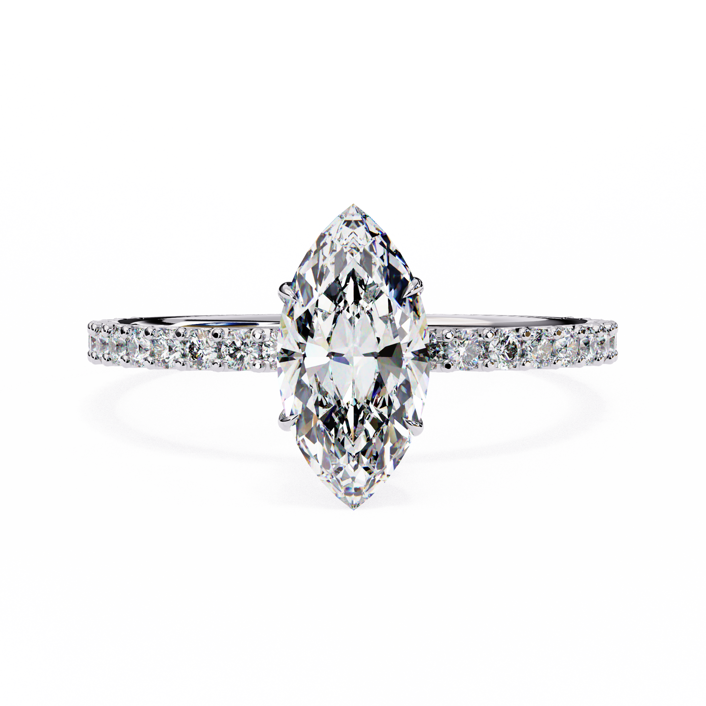 Women's Marquise Solitaire Diamond Ring With pave & under halo