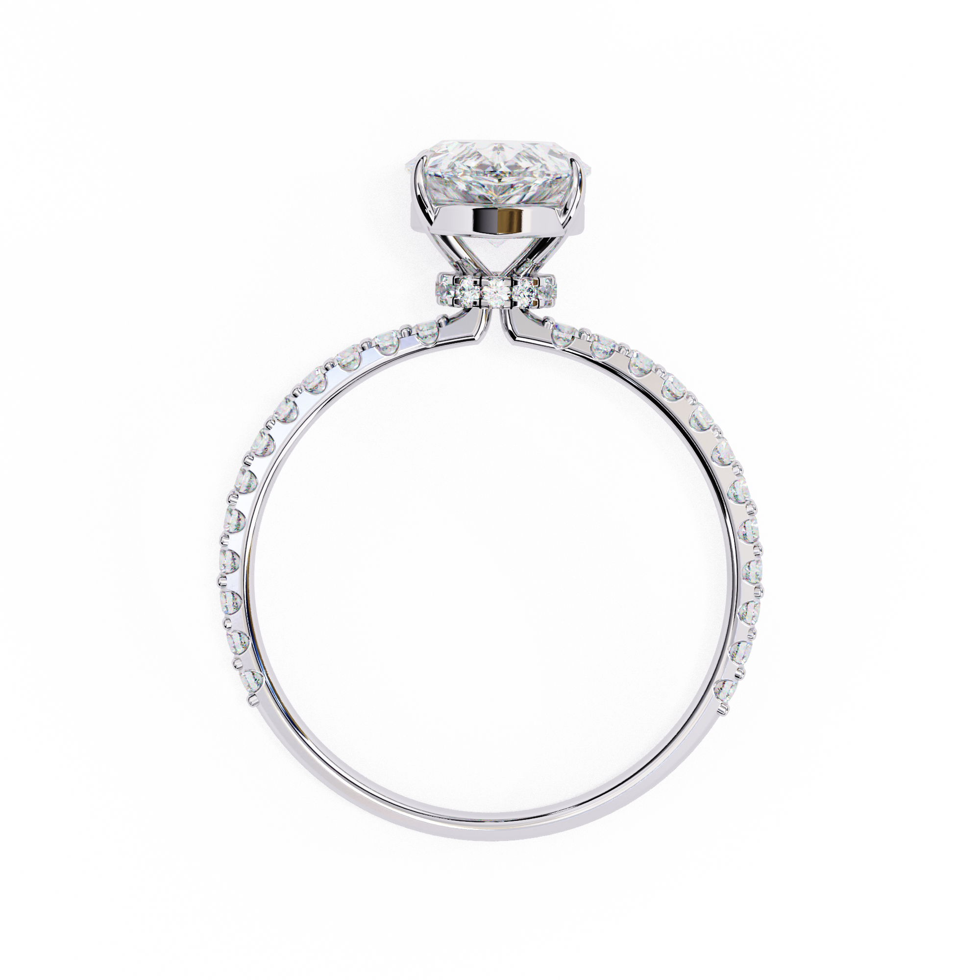 Women's Pear Solitaire Diamond Ring With pave & under halo