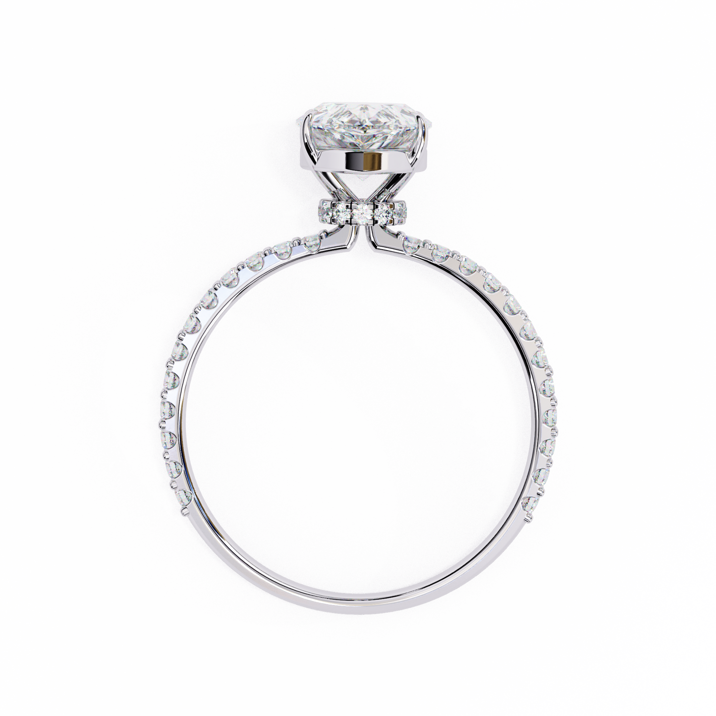 Women's Pear Solitaire Diamond Ring With pave & under halo