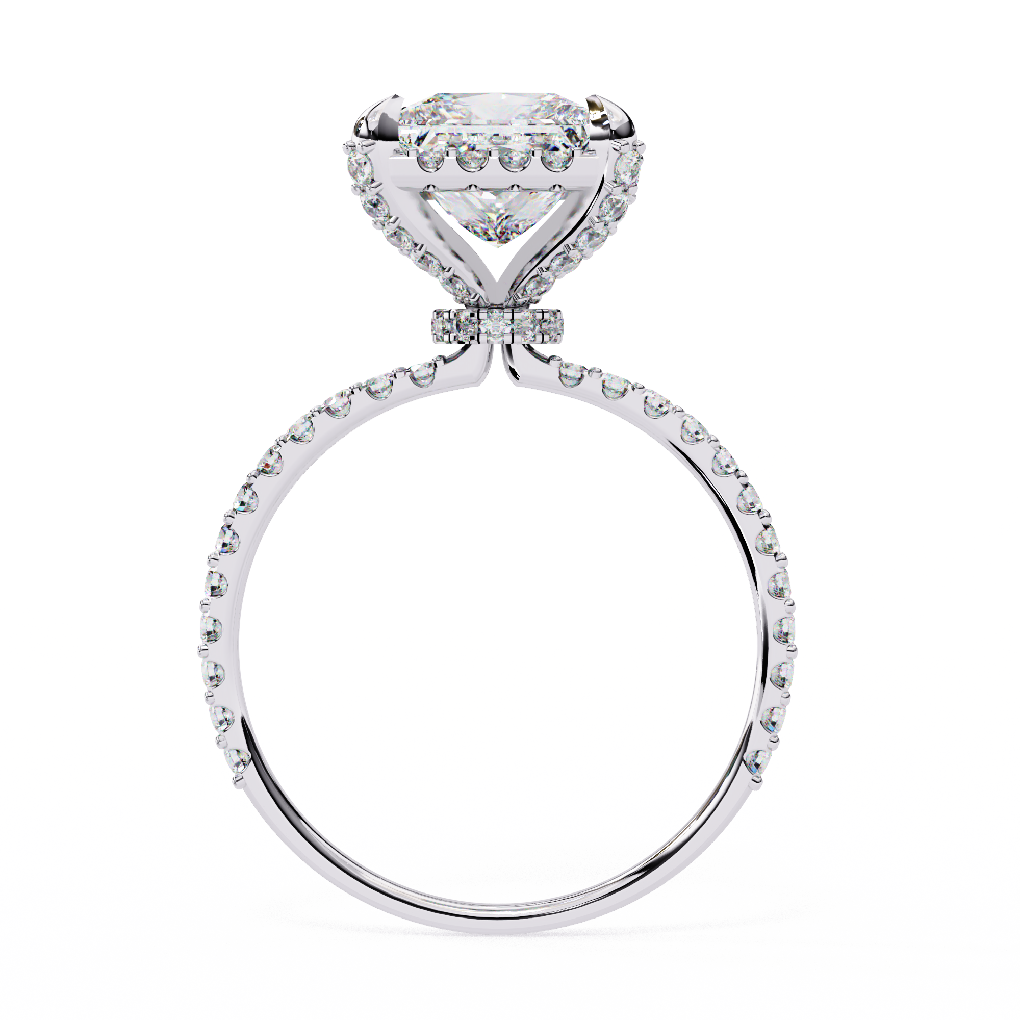 Princess Cut Lab Grown Diamond Halo Engagement Ring/half Eternity Hidden Halo