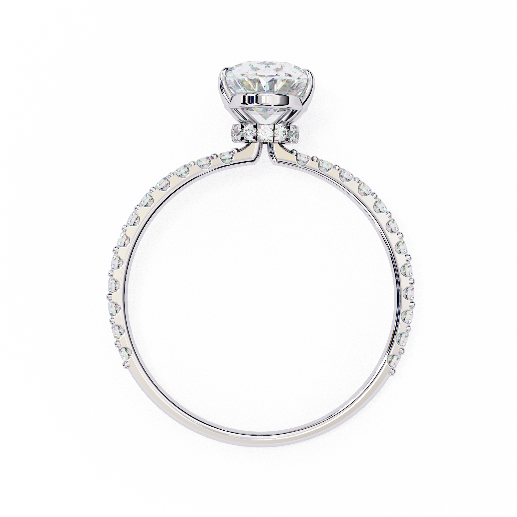 Women's Oval Solitaire Diamond Ring With pave & under halo