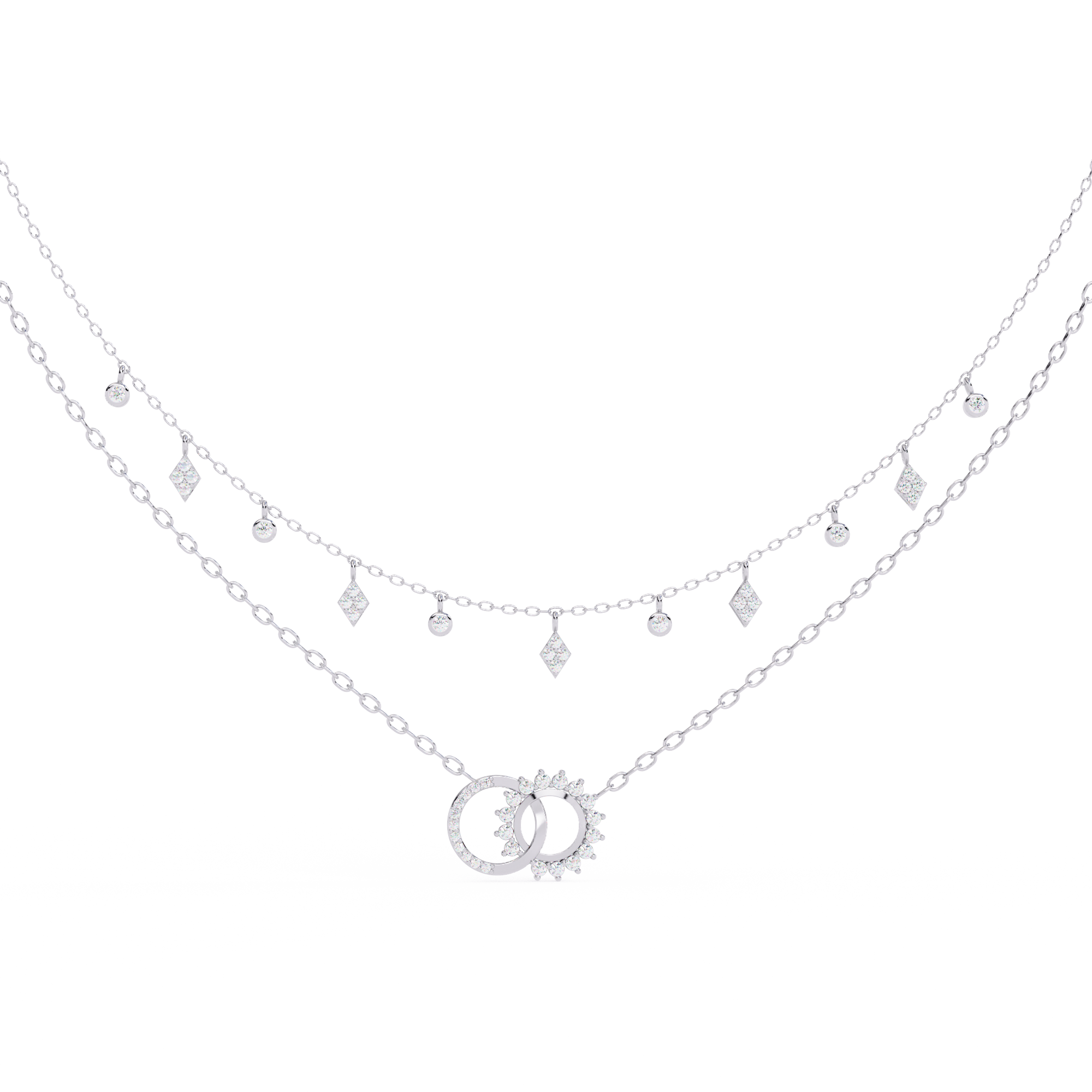 14K/18K Gold Double Layer Necklace With Lab-grown Diamonds – Sun and Moon