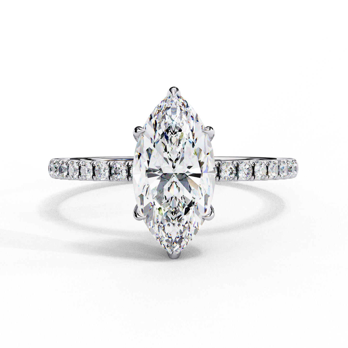 Marquise Diamond Ring with Hidden Halo & Pave Shank