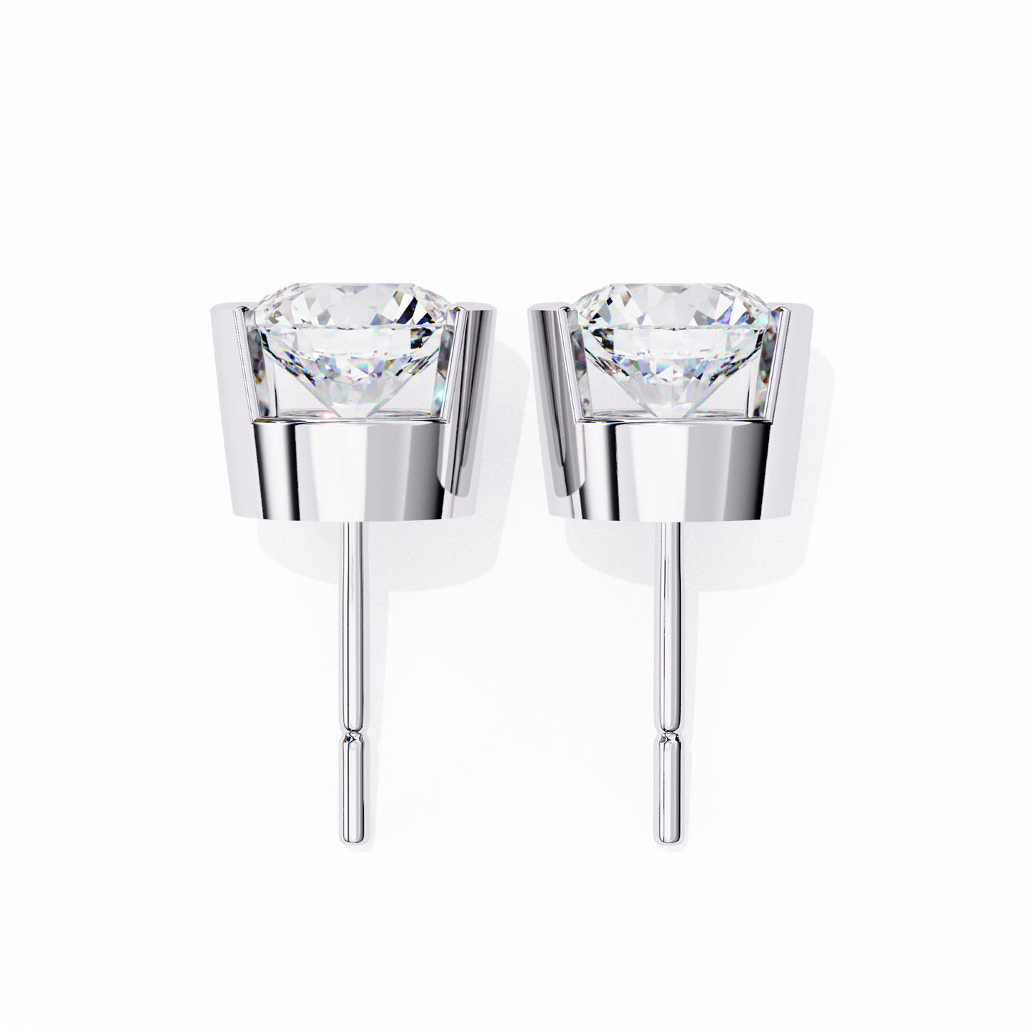 Round Cut Half Bezel Diamond Studs
