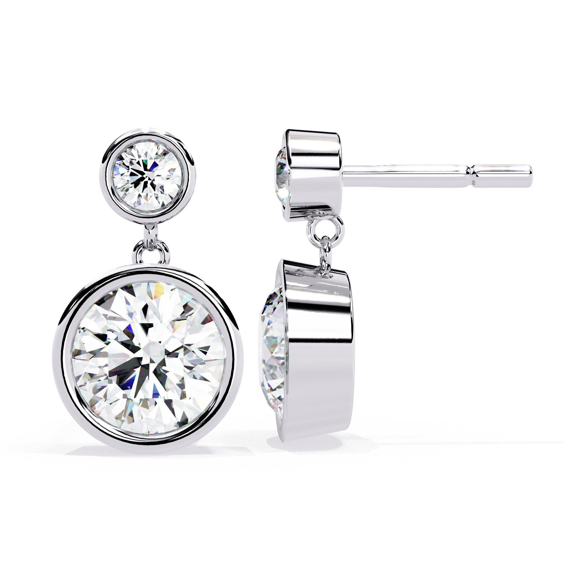 Round Bezel Set Dangle & Drop Earrings