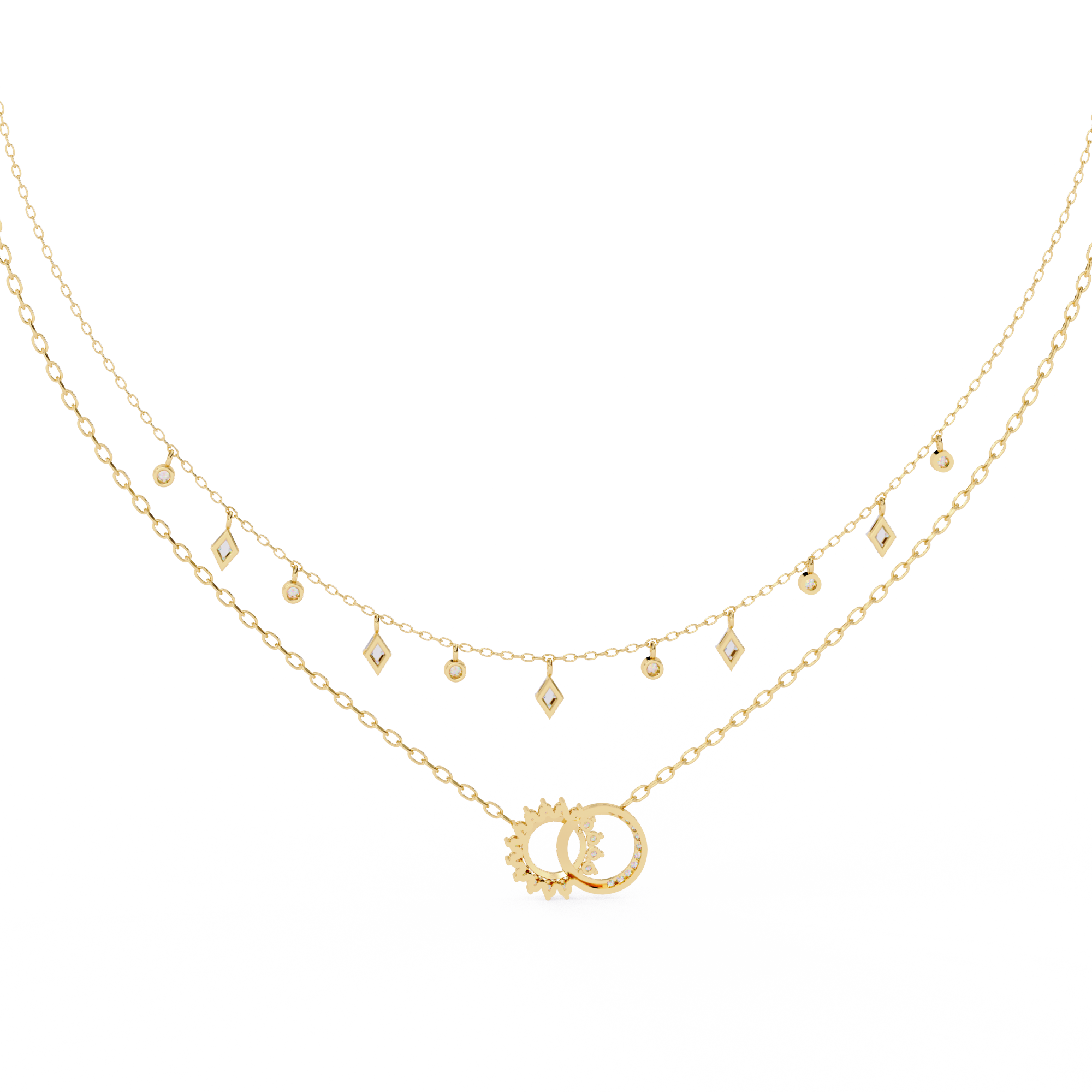 14K/18K Gold Double Layer Necklace With Lab-grown Diamonds – Sun and Moon