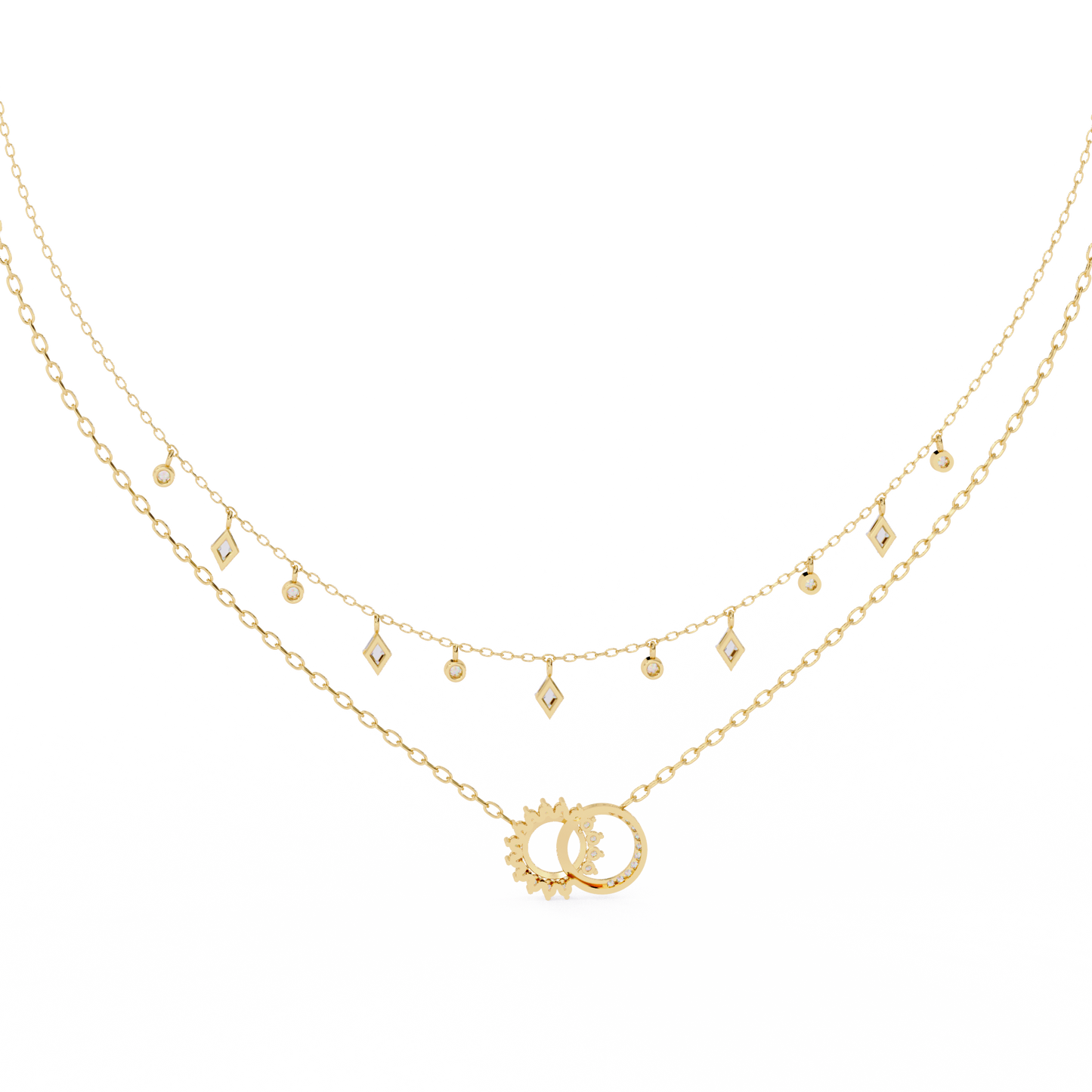 14K/18K Gold Double Layer Necklace With Lab-grown Diamonds – Sun and Moon