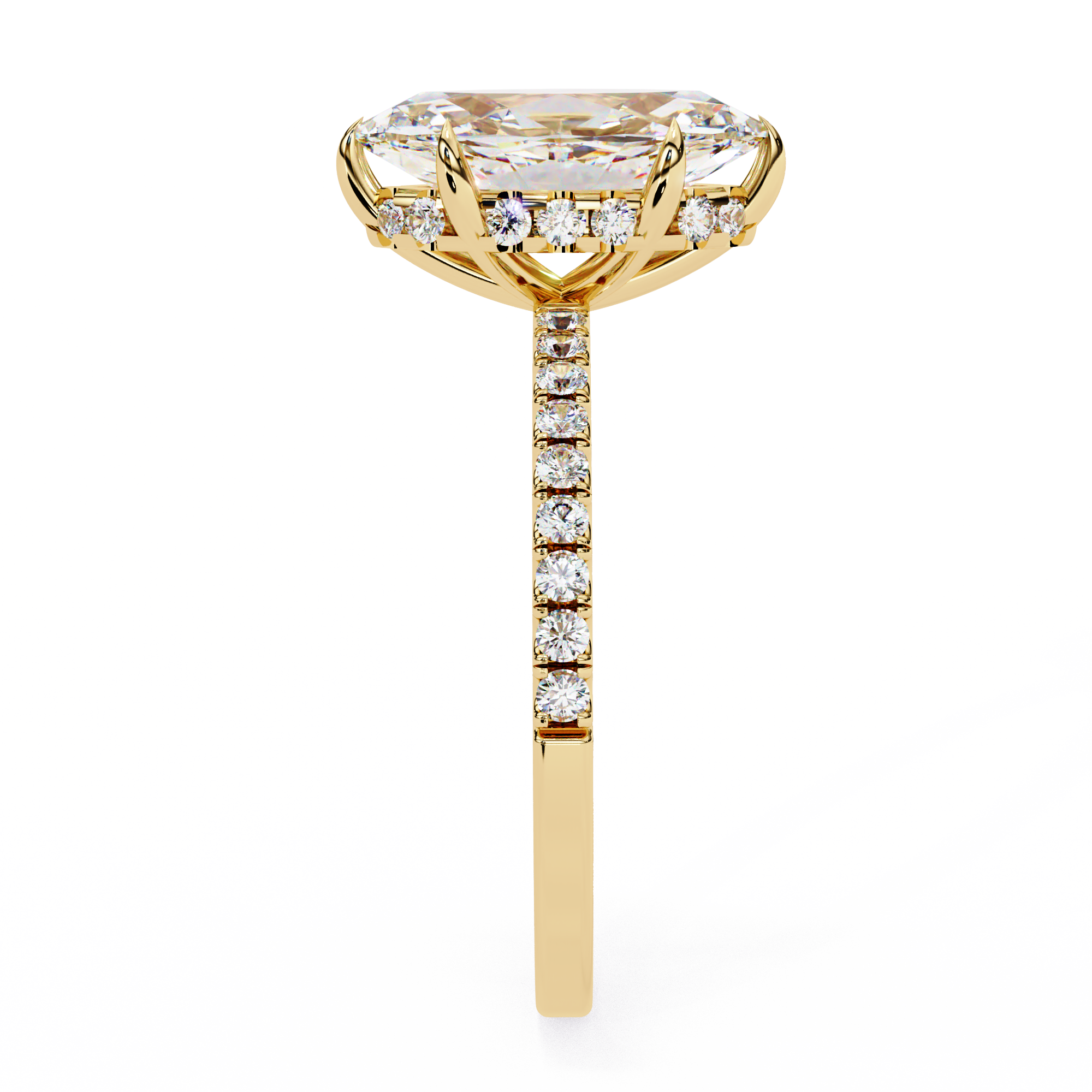 Marquise Diamond Ring with Hidden Halo & Pave Shank