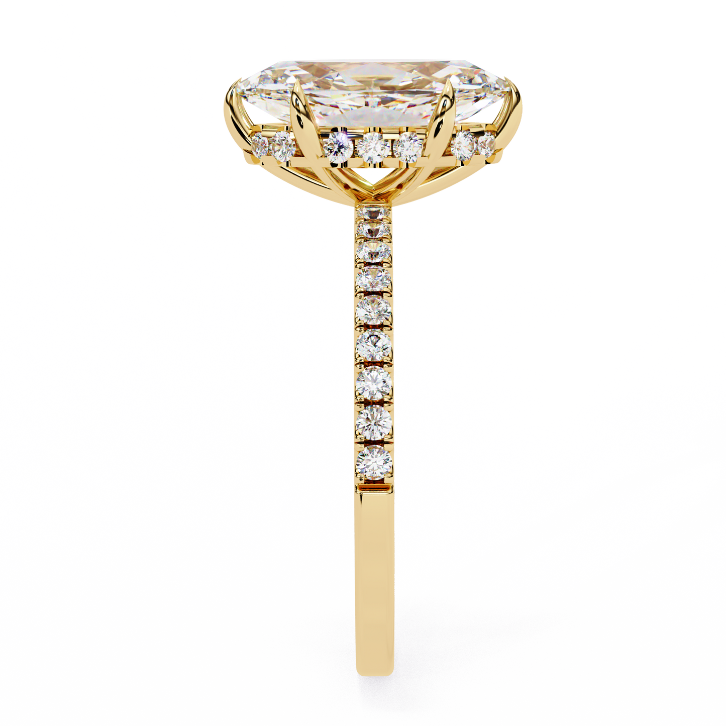 Marquise Diamond Ring with Hidden Halo & Pave Shank