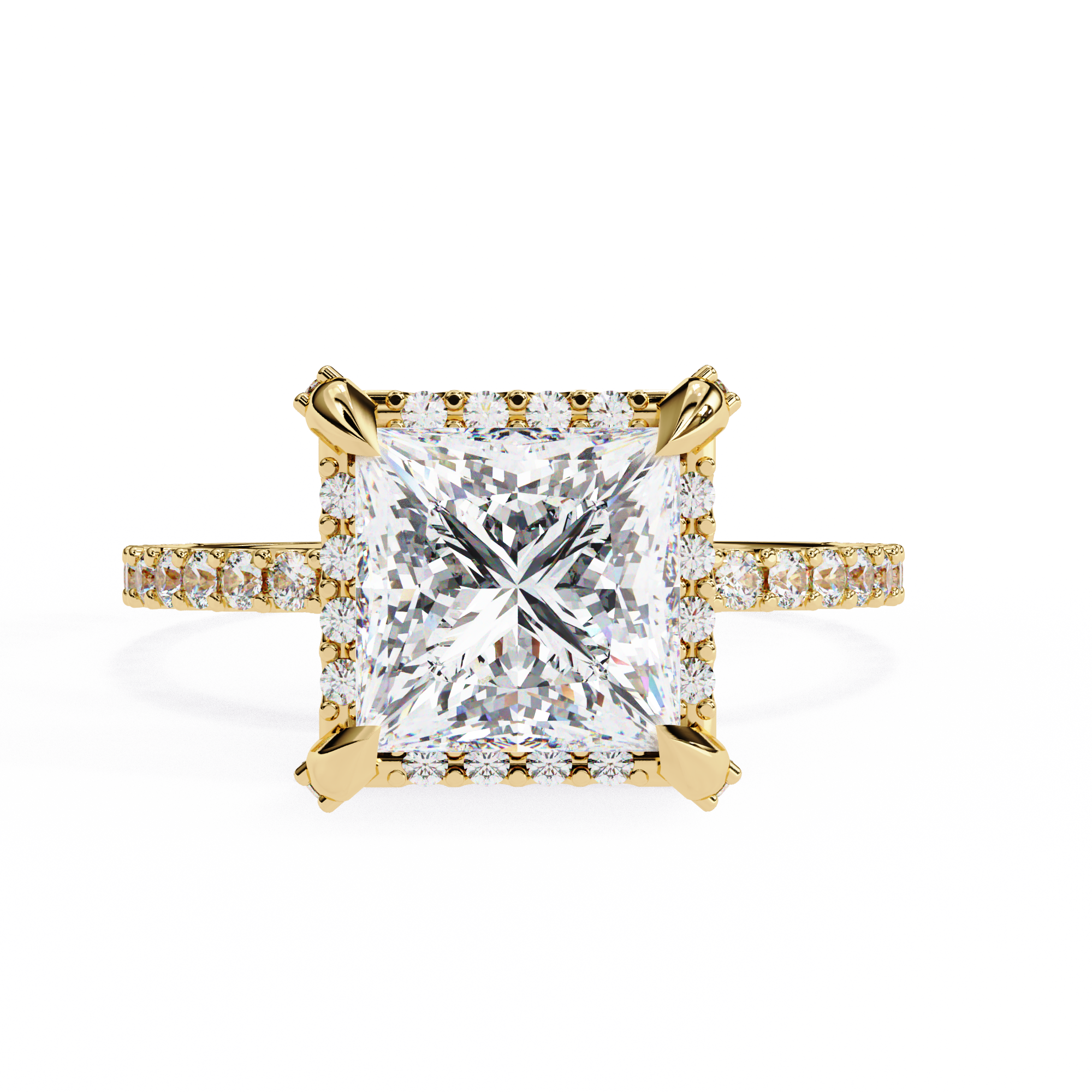 Princess Cut Lab Grown Diamond Halo Engagement Ring/half Eternity Hidden Halo