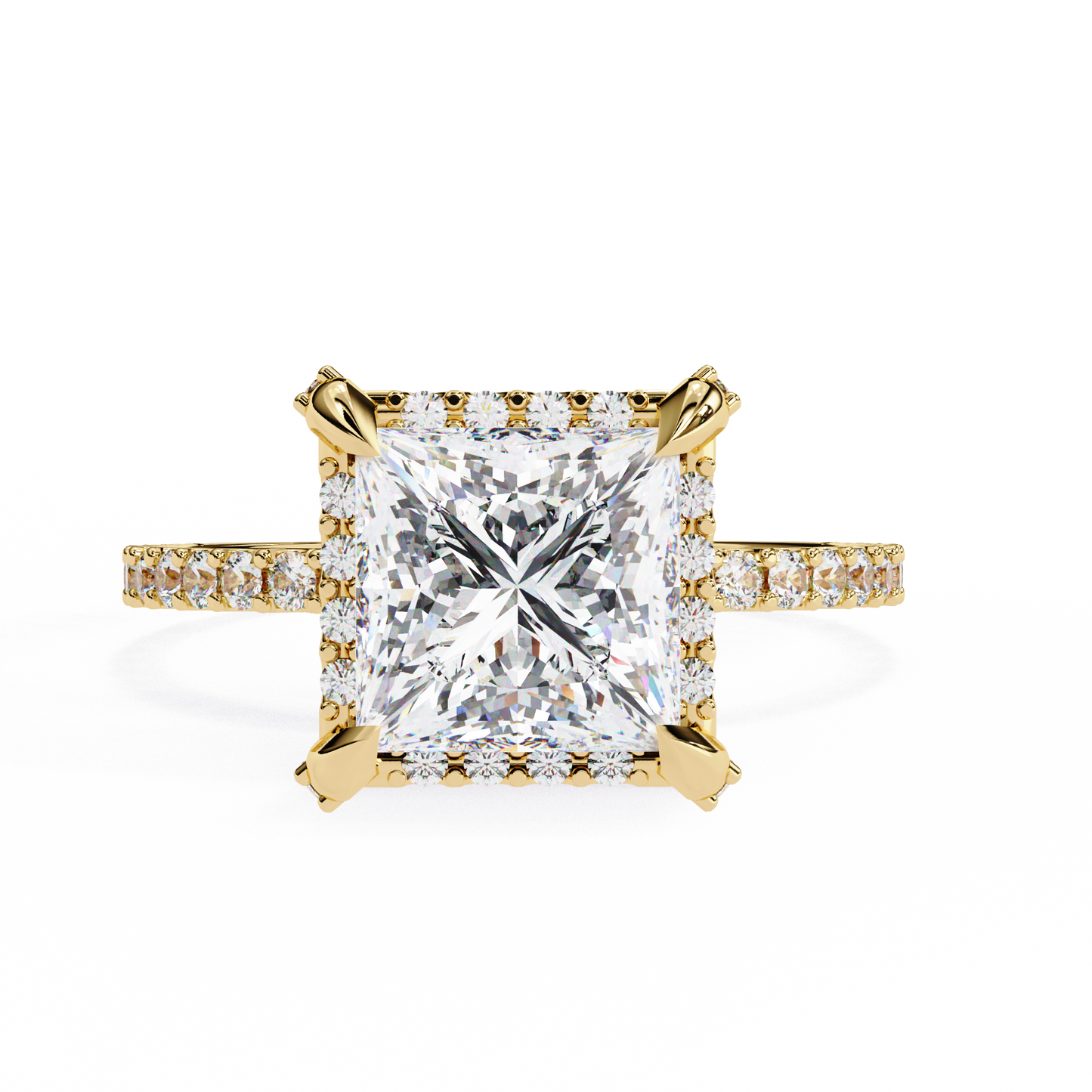 Princess Cut Lab Grown Diamond Halo Engagement Ring/half Eternity Hidden Halo