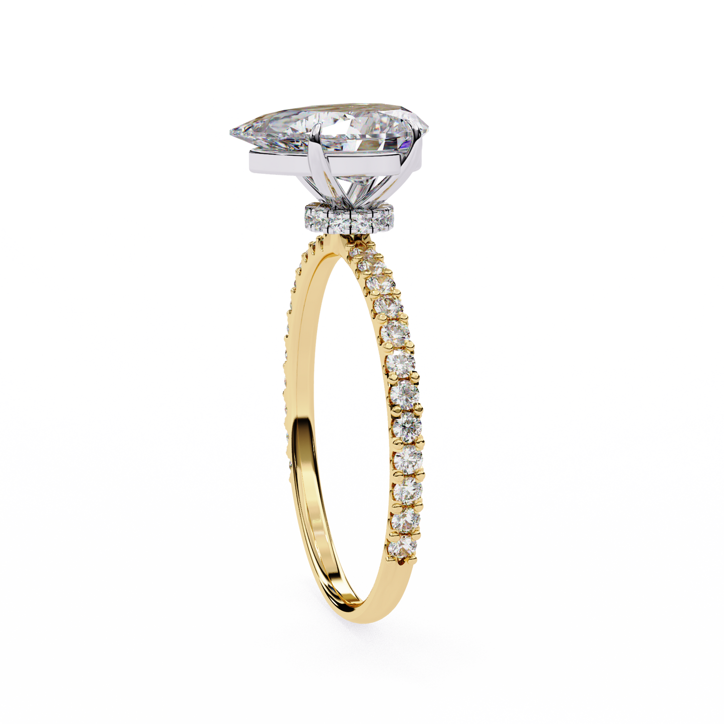 Women's Pear Solitaire Diamond Ring With pave & under halo