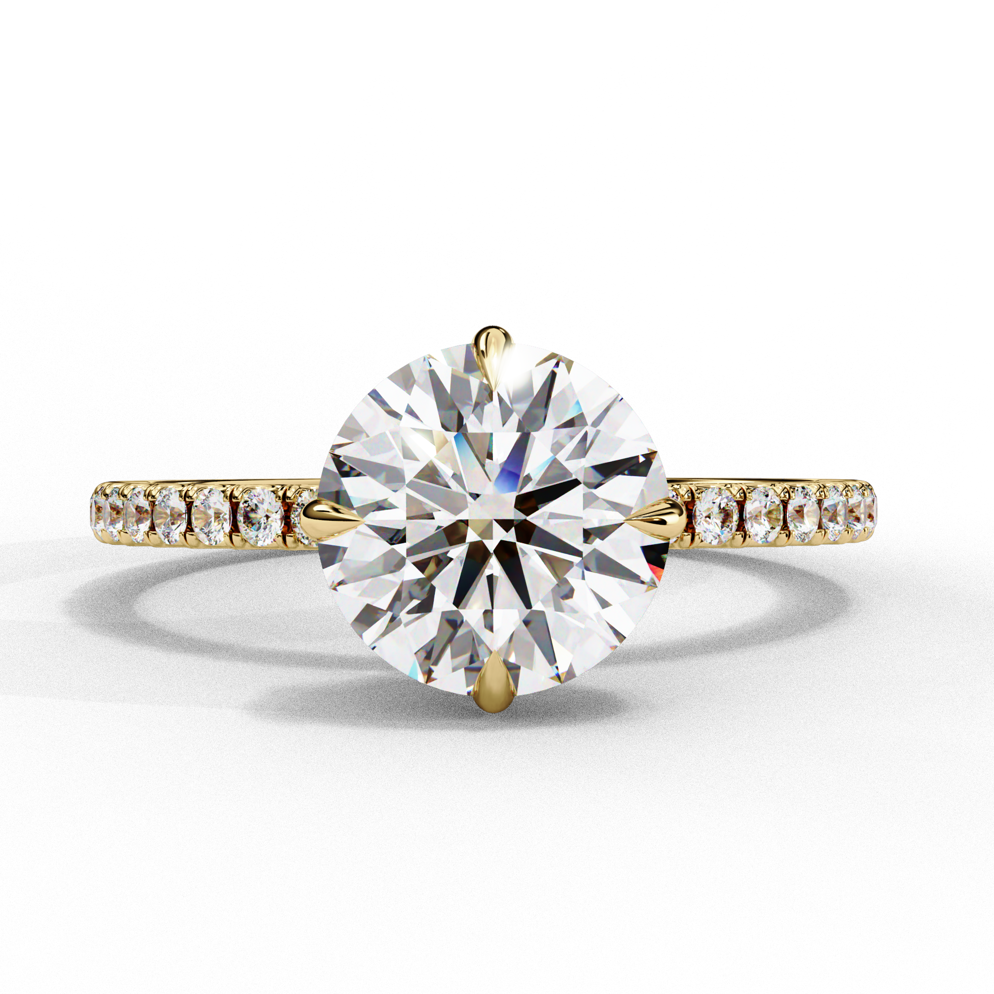 Women's Round Solitaire Diamond Ring With pave & under halo