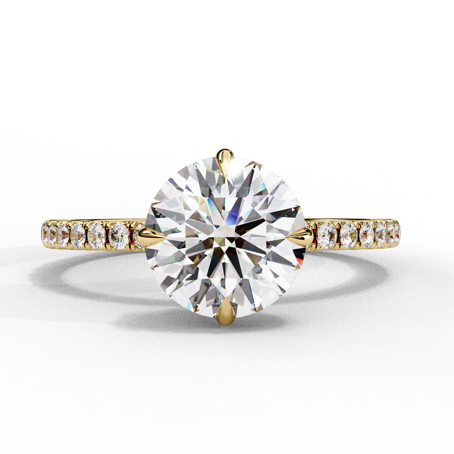 Women's Round Solitaire Diamond Ring With pave & under halo