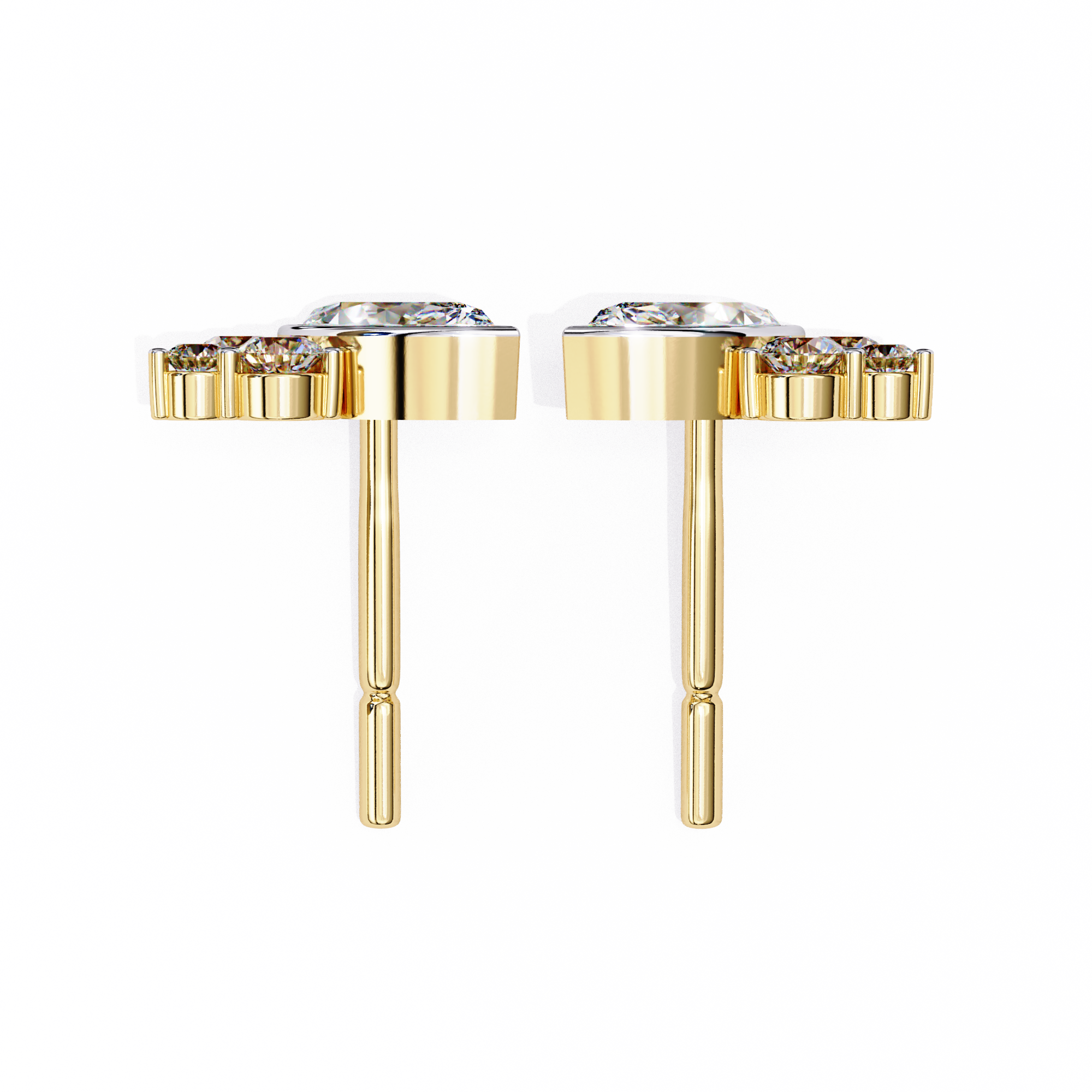 Marquise Bezel and Round Stud Earrings