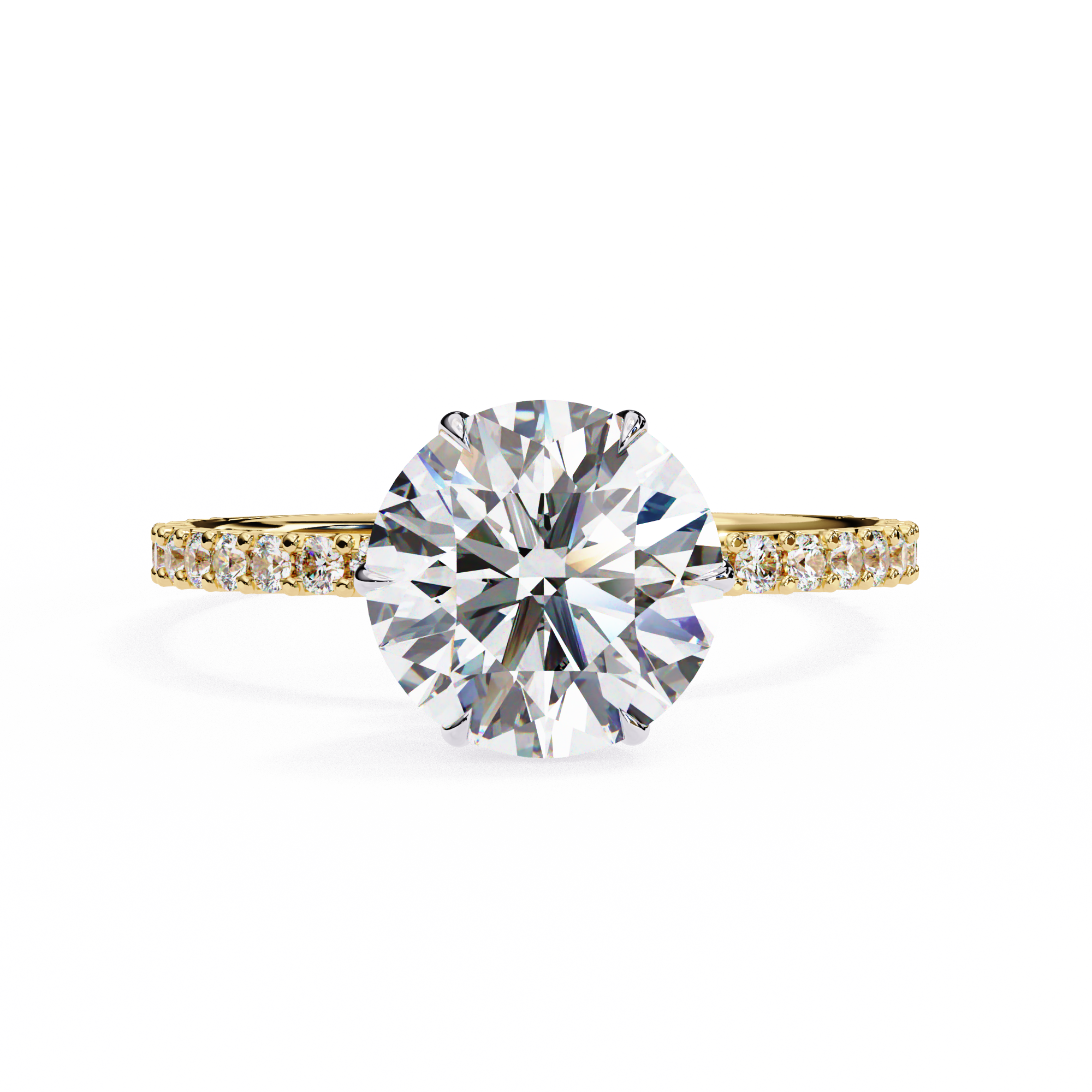 6 Prong Round Solitaire Diamond Ring With pave & under halo