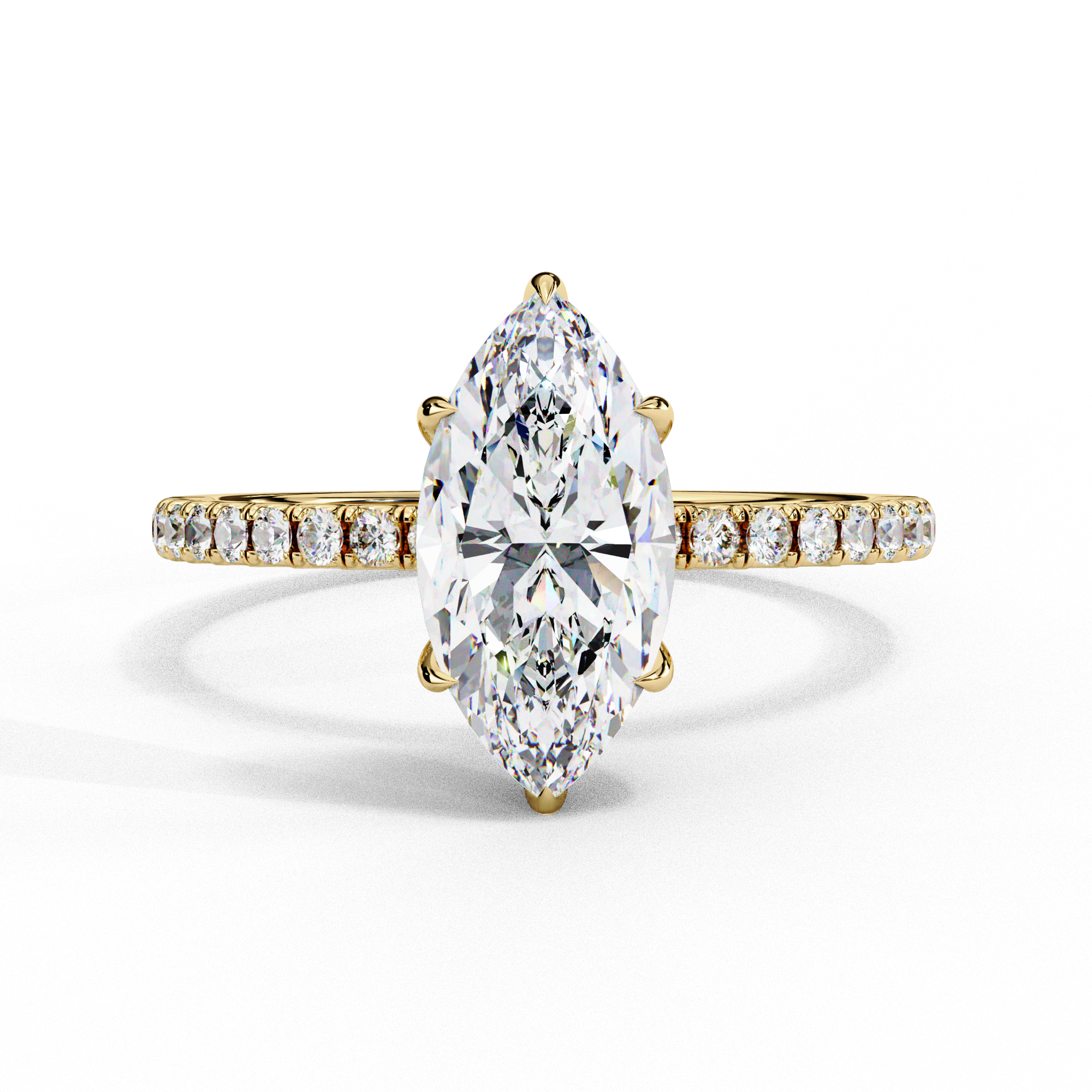 Marquise Diamond Ring with Hidden Halo & Pave Shank