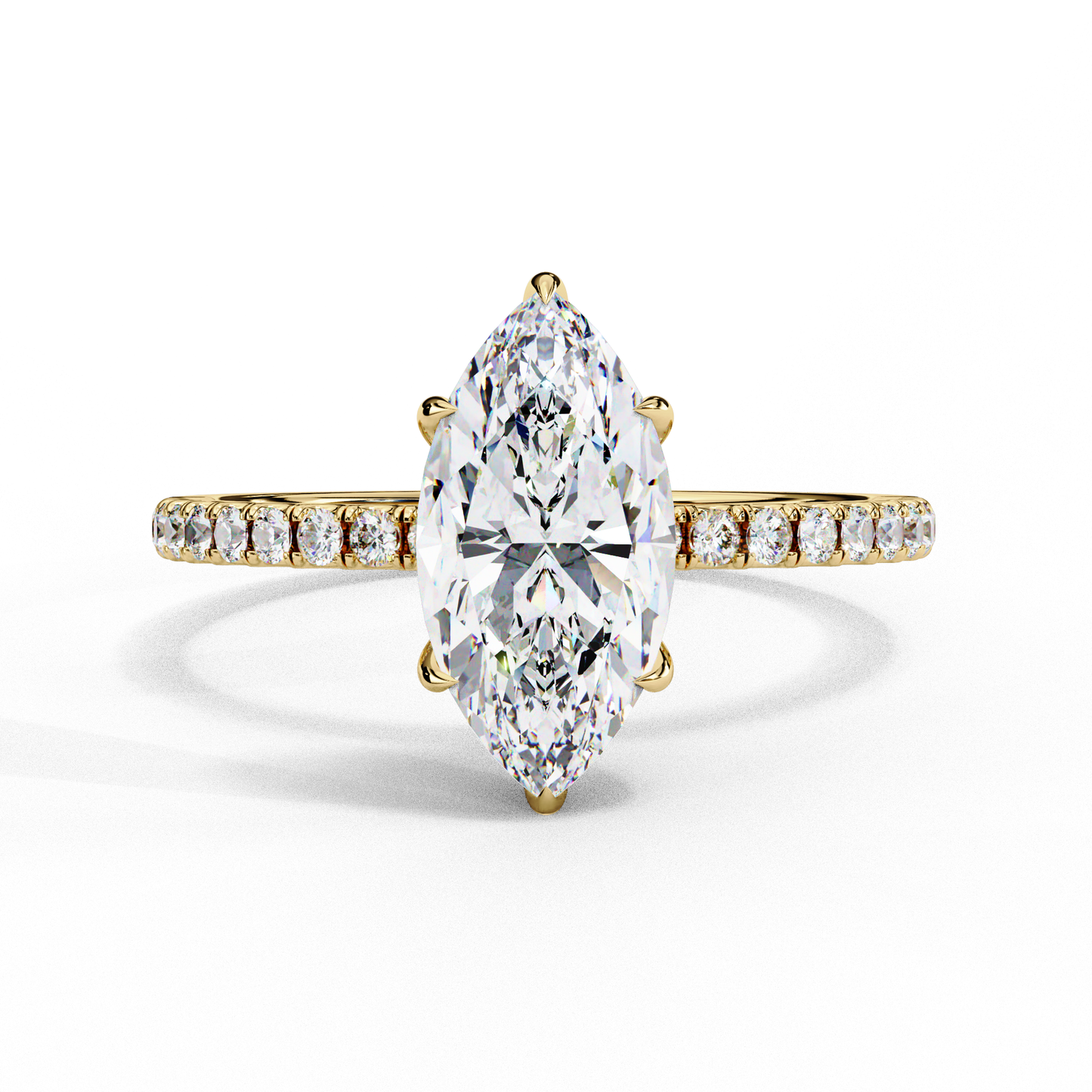 Marquise Diamond Ring with Hidden Halo & Pave Shank