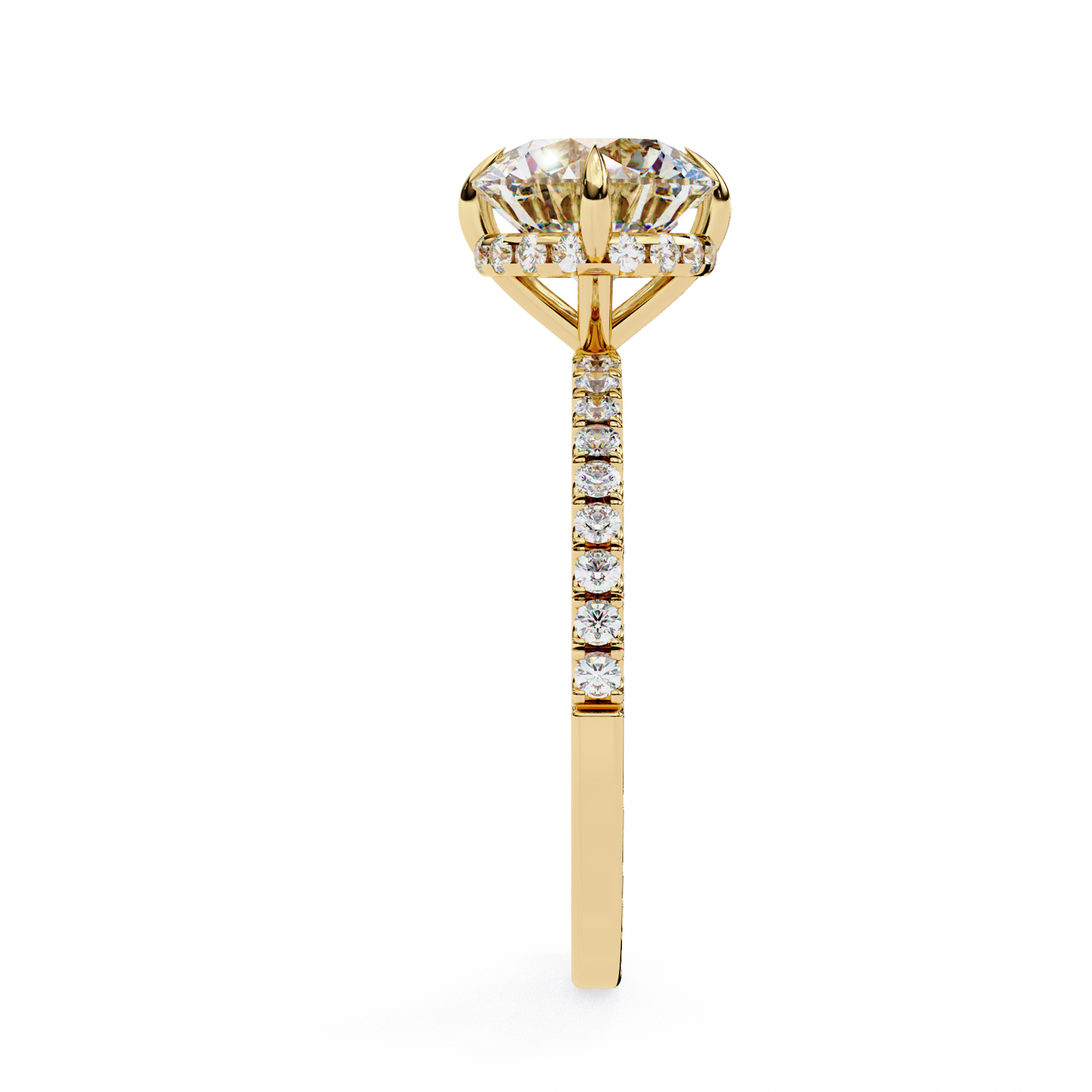 Women's Round Solitaire Diamond Ring With pave & under halo