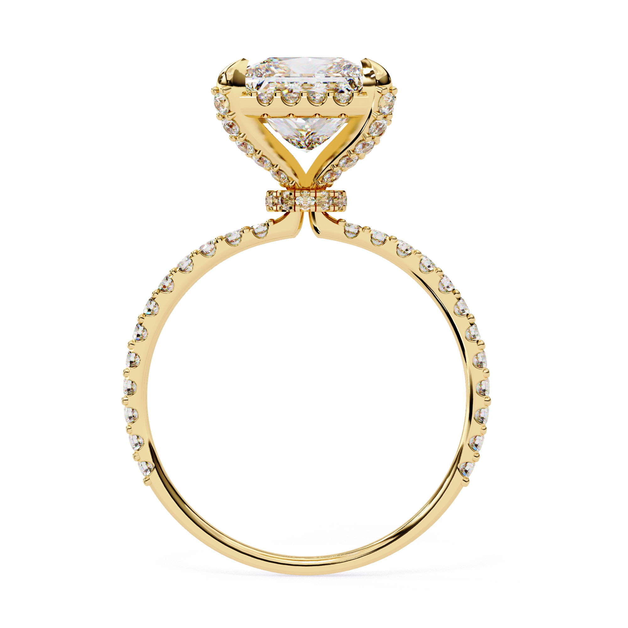 Princess Cut Lab Grown Diamond Halo Engagement Ring/half Eternity Hidden Halo