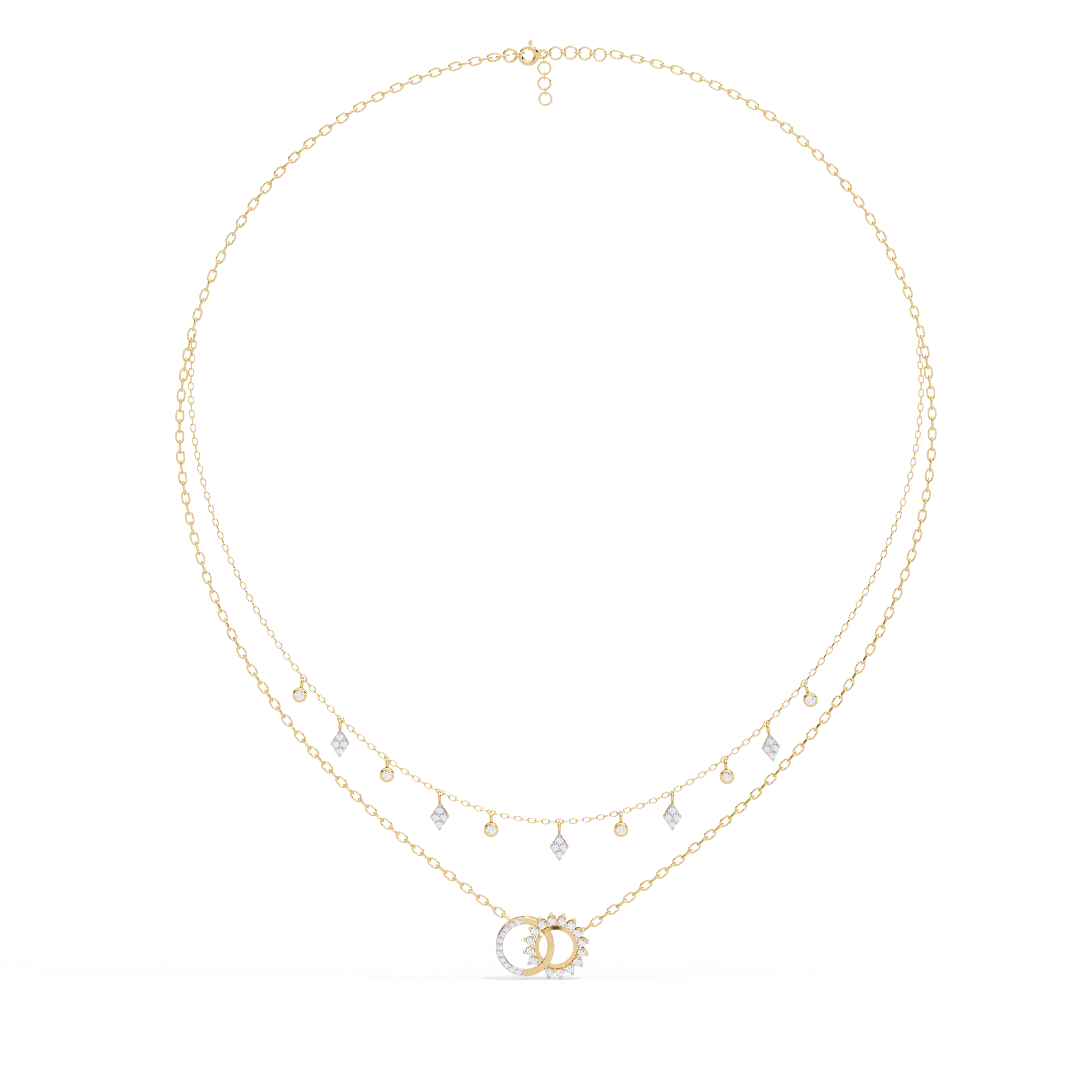 14K/18K Gold Double Layer Necklace With Lab-grown Diamonds – Sun and Moon