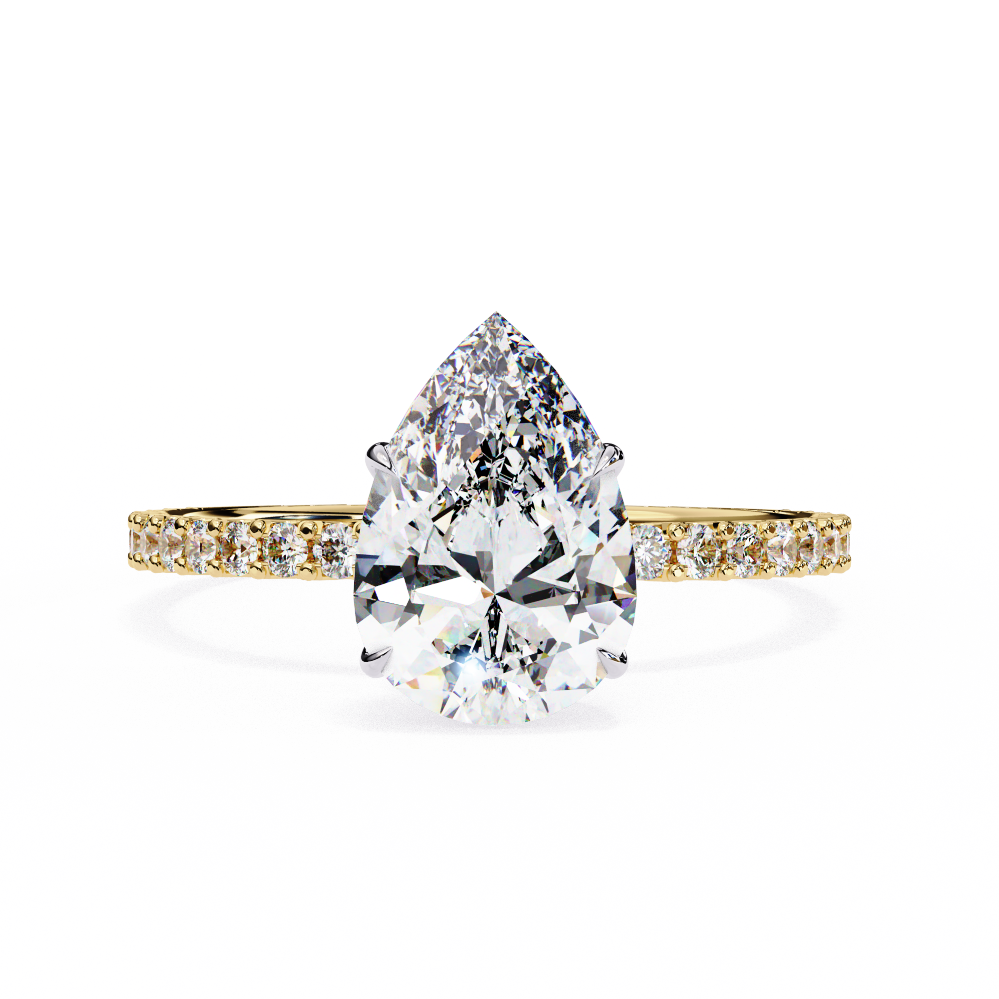 Women's Pear Solitaire Diamond Ring With pave & under halo