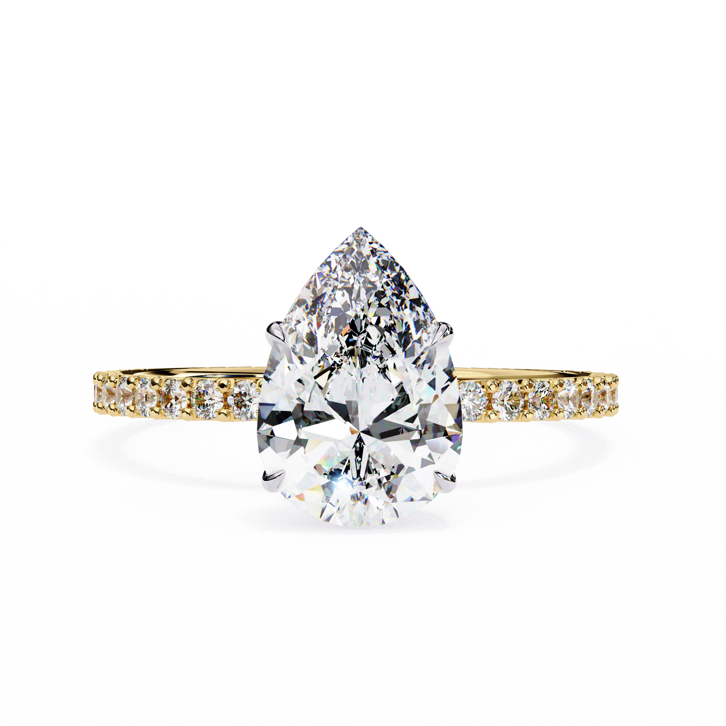 Women's Pear Solitaire Diamond Ring With pave & under halo