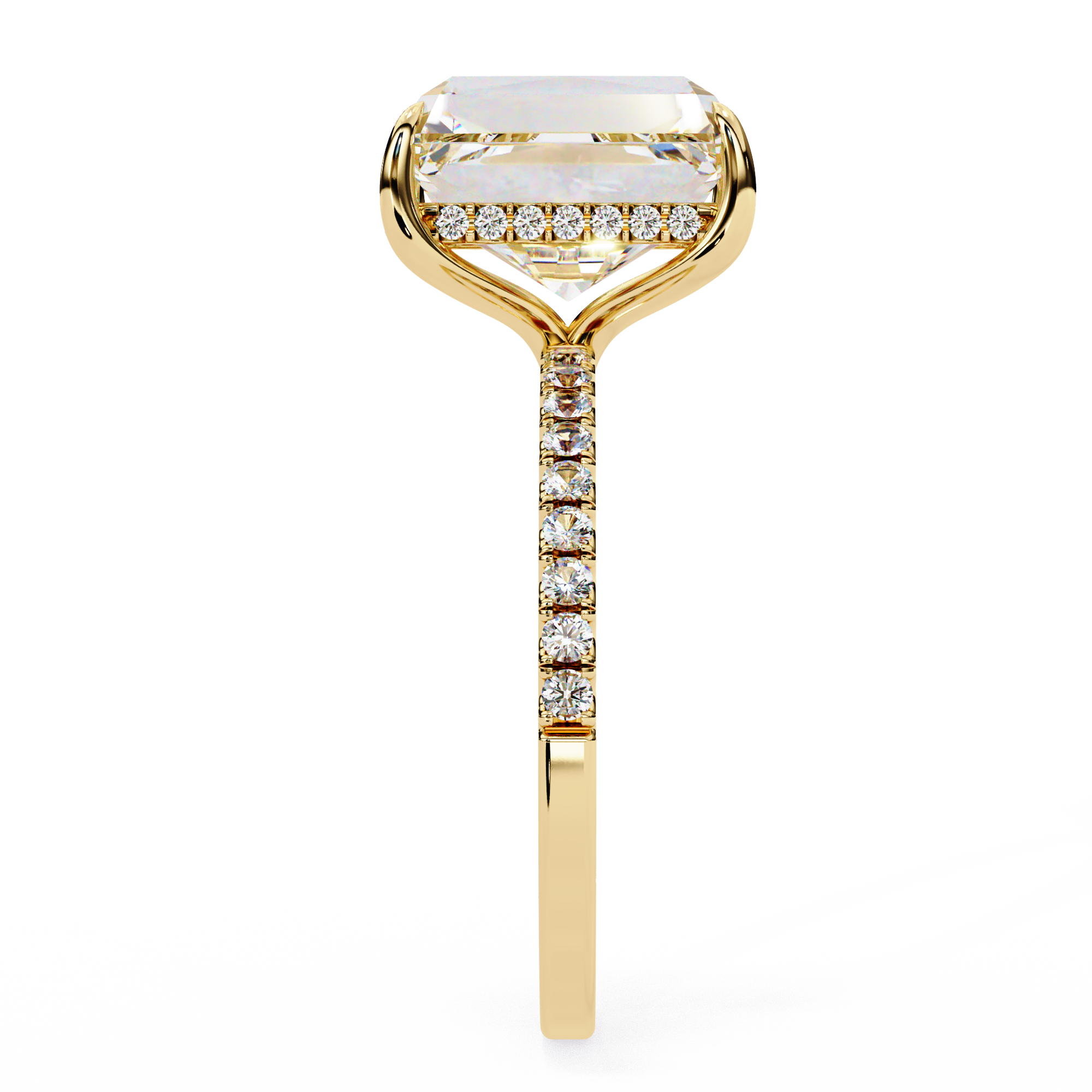 Emerald-Cut Diamond Ring with Hidden Halo and Side Diamonds