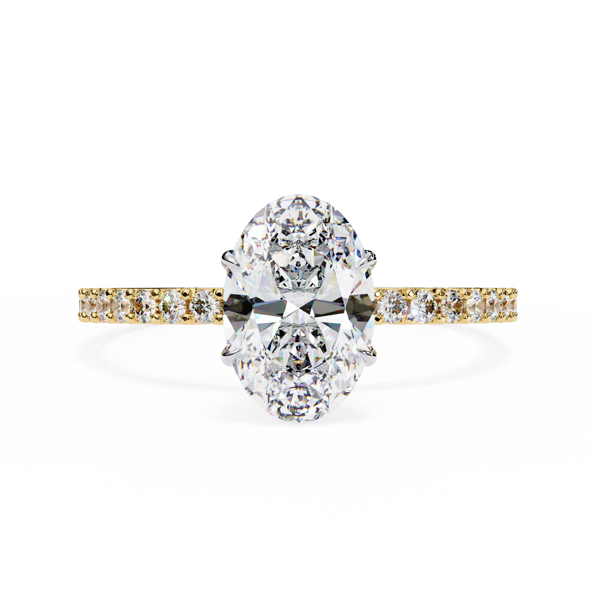 Women's Oval Solitaire Diamond Ring With pave & under halo