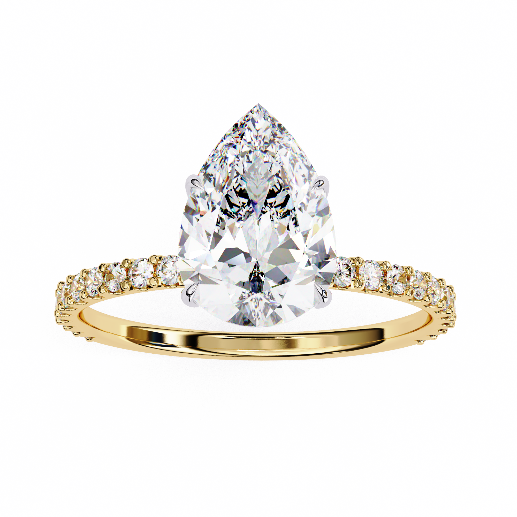 Women's Pear Solitaire Diamond Ring With pave & under halo