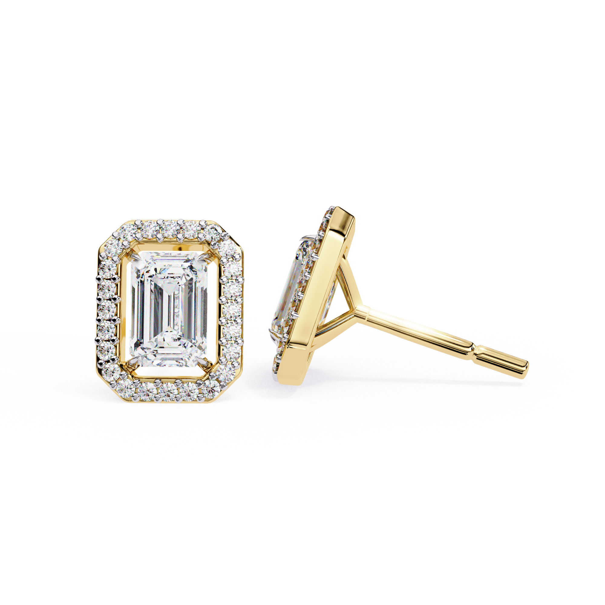 Emerald Halo Style Stud Earrings